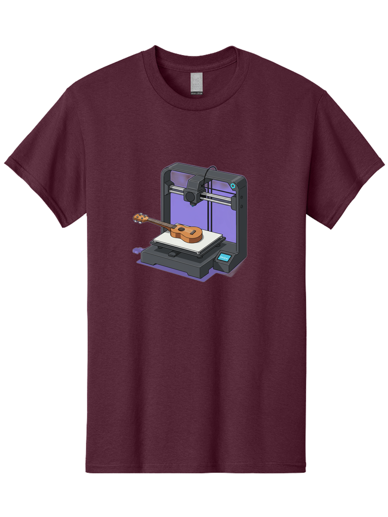 3D-Printer-With-Ukulele Men'S Graphic Tee, 100% Cotton, Comfortable Casual Summer Wear, Machine Washable, 3D Printing Technology, Ukulele Manufacturing, Customized Instruments, Innovative Design, Digital Fabrication, Musical Instruments, Baa051