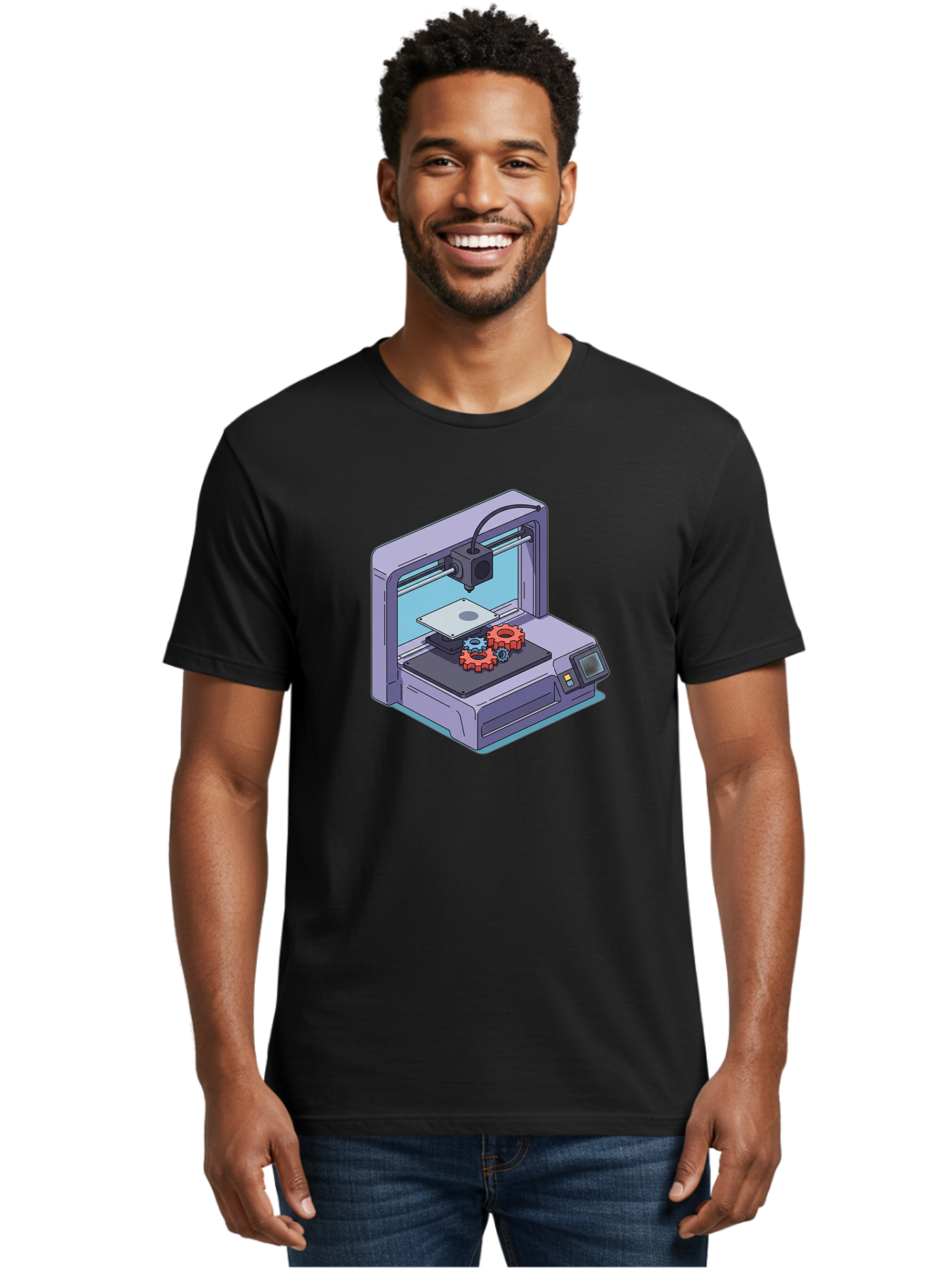 3D-Printer Men'S Graphic Tee, 100% Cotton, Comfortable Casual Summer Wear, Machine Washable, 3D Printing Technology, Additive Manufacturing, Industrial Gear Production, Printer Machine, Object Creation, Layer By Layer Printing, Baa052