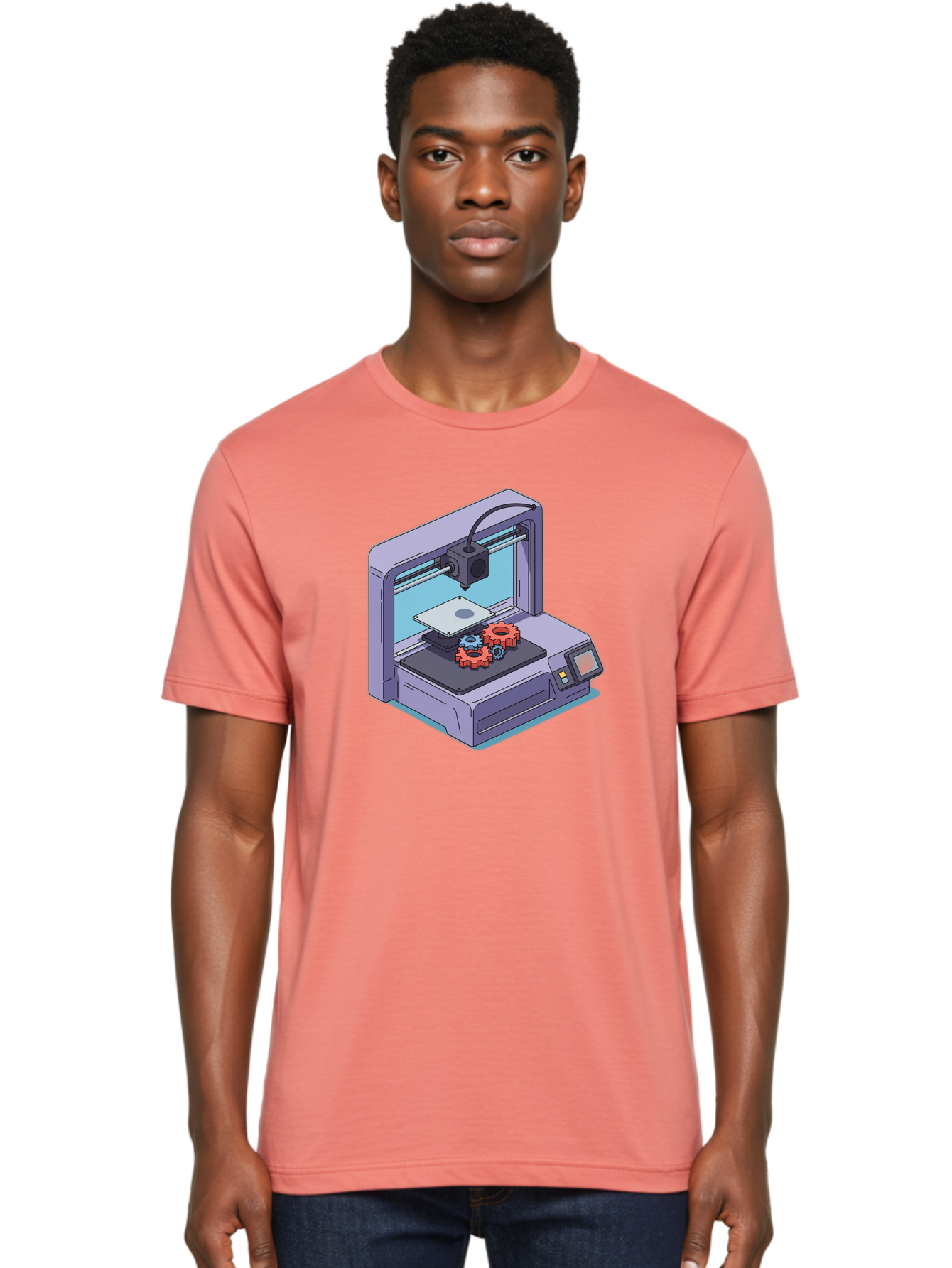 3D-Printer Men'S Graphic Tee, 100% Cotton, Comfortable Casual Summer Wear, Machine Washable, 3D Printing Technology, Additive Manufacturing, Industrial Gear Production, Printer Machine, Object Creation, Layer By Layer Printing, Baa052