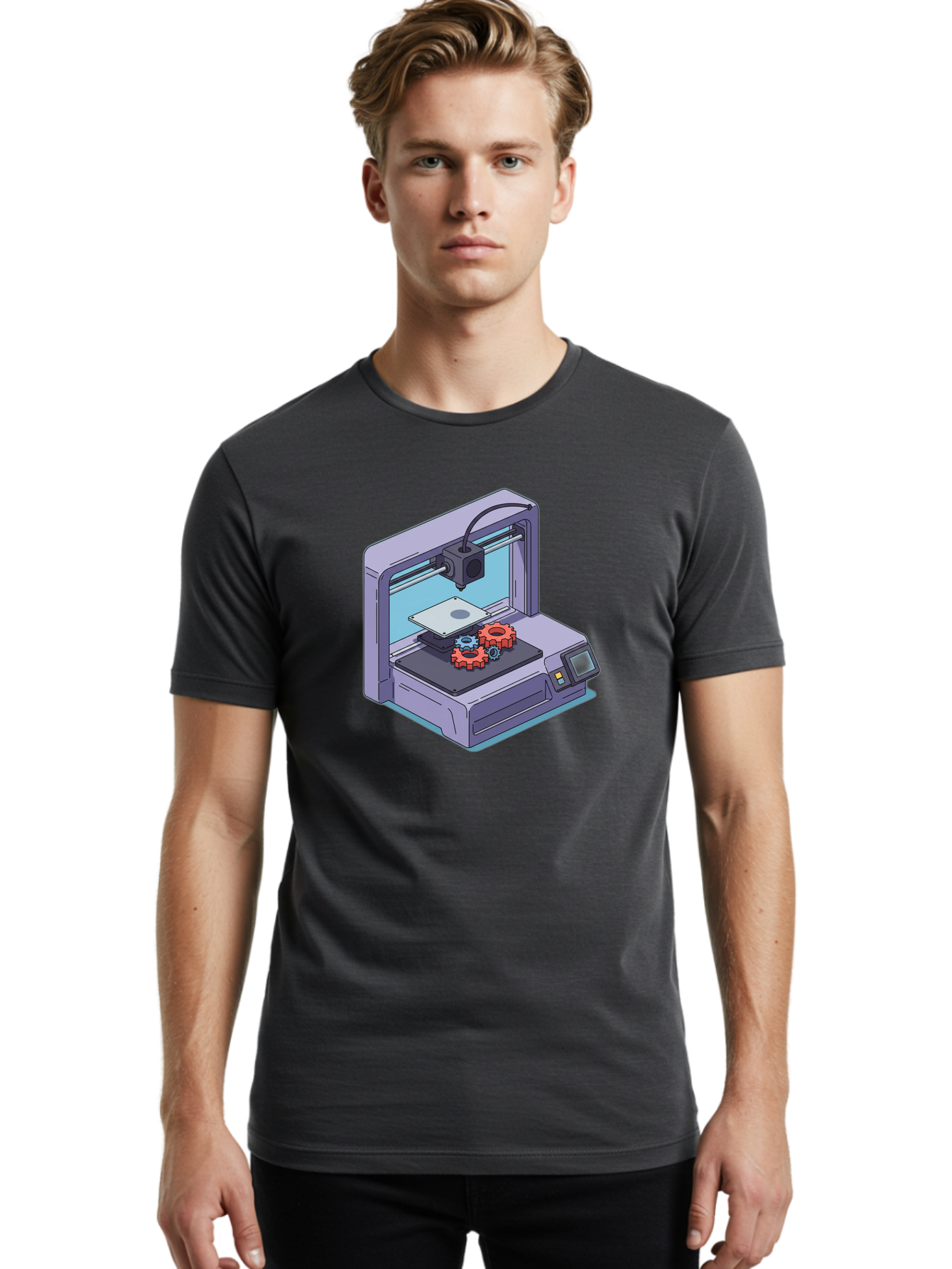 3D-Printer Men'S Graphic Tee, 100% Cotton, Comfortable Casual Summer Wear, Machine Washable, 3D Printing Technology, Additive Manufacturing, Industrial Gear Production, Printer Machine, Object Creation, Layer By Layer Printing, Baa052
