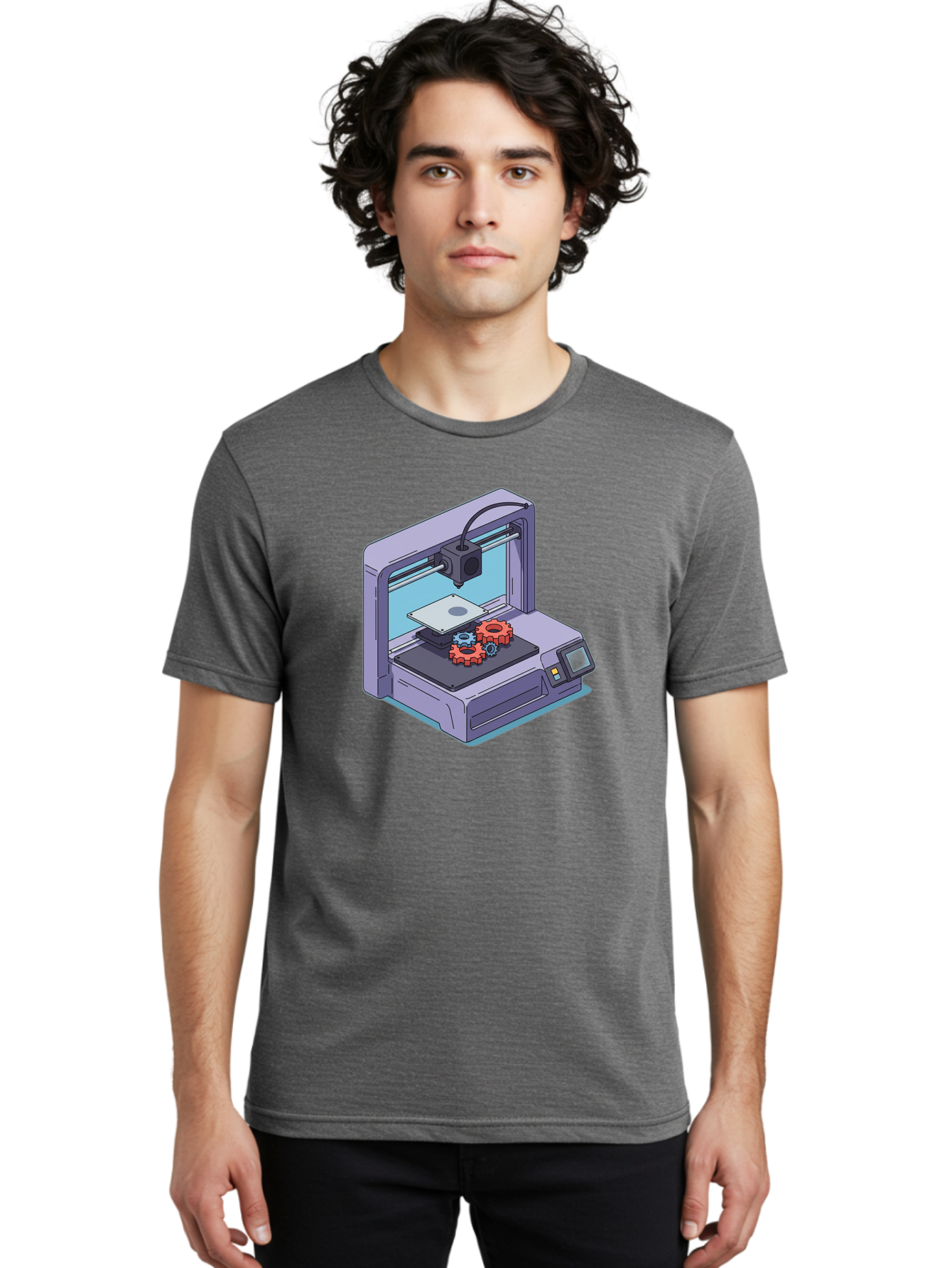 3D-Printer Men'S Graphic Tee, 100% Cotton, Comfortable Casual Summer Wear, Machine Washable, 3D Printing Technology, Additive Manufacturing, Industrial Gear Production, Printer Machine, Object Creation, Layer By Layer Printing, Baa052