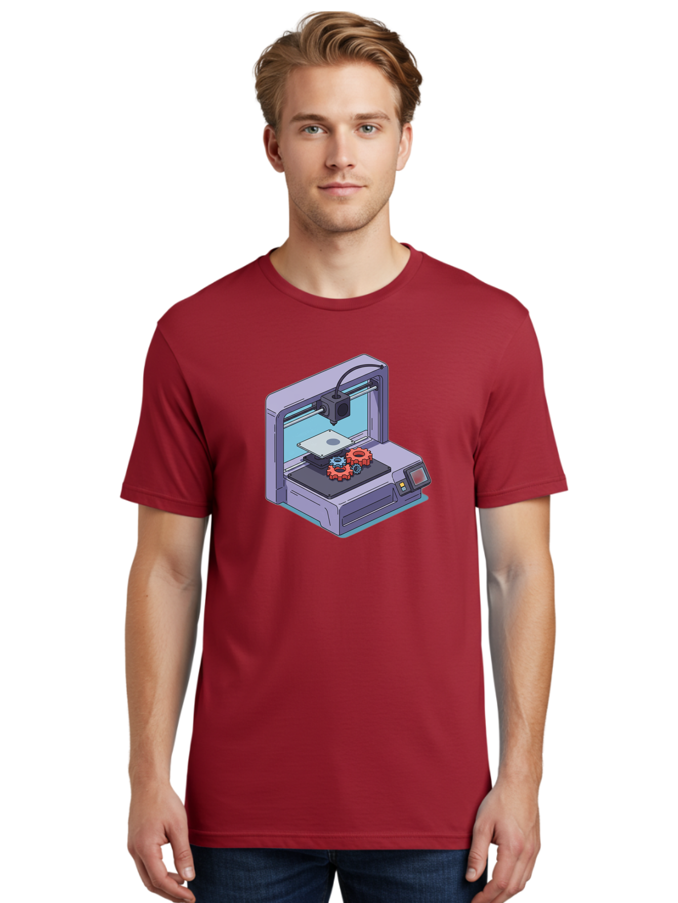 3D-Printer Men'S Graphic Tee, 100% Cotton, Comfortable Casual Summer Wear, Machine Washable, 3D Printing Technology, Additive Manufacturing, Industrial Gear Production, Printer Machine, Object Creation, Layer By Layer Printing, Baa052