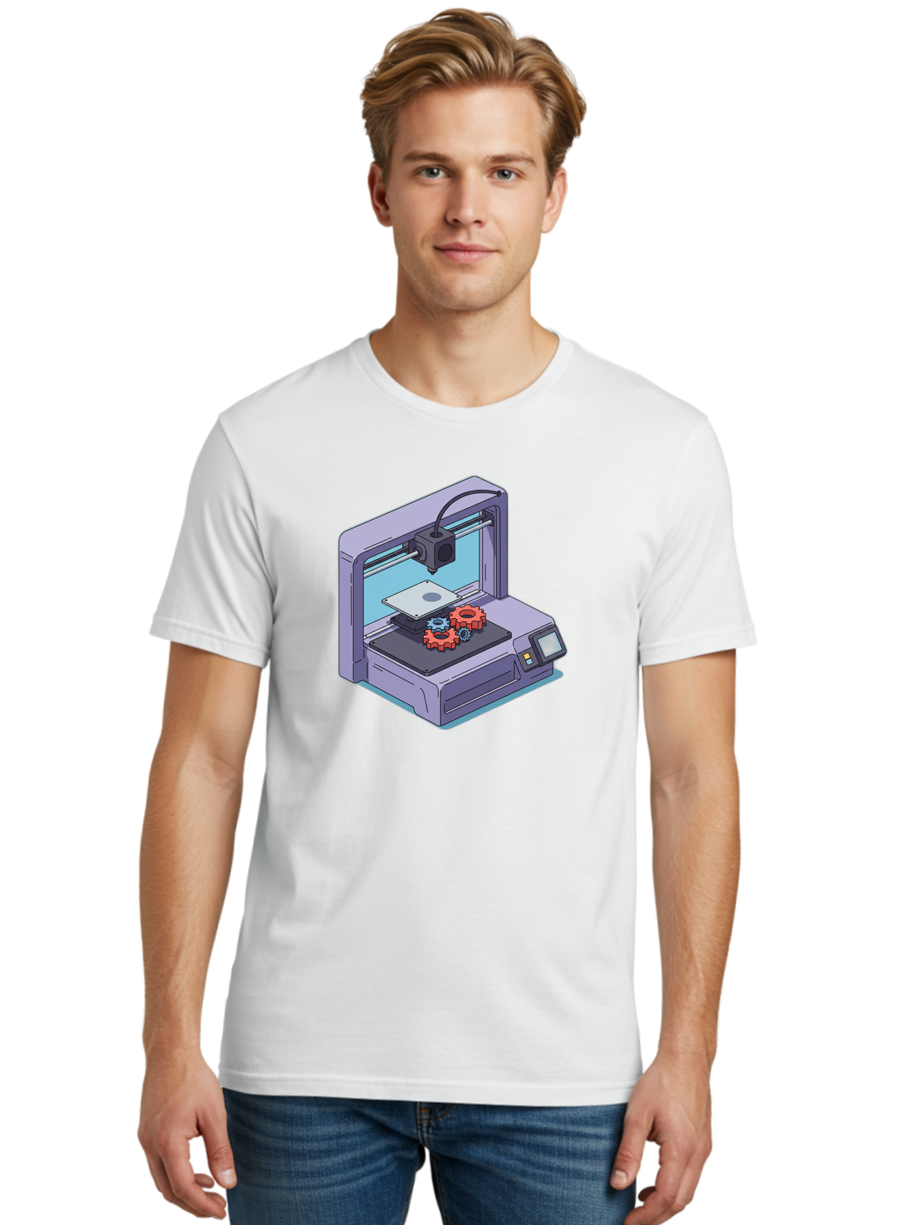 3D-Printer Men'S Graphic Tee, 100% Cotton, Comfortable Casual Summer Wear, Machine Washable, 3D Printing Technology, Additive Manufacturing, Industrial Gear Production, Printer Machine, Object Creation, Layer By Layer Printing, Baa052