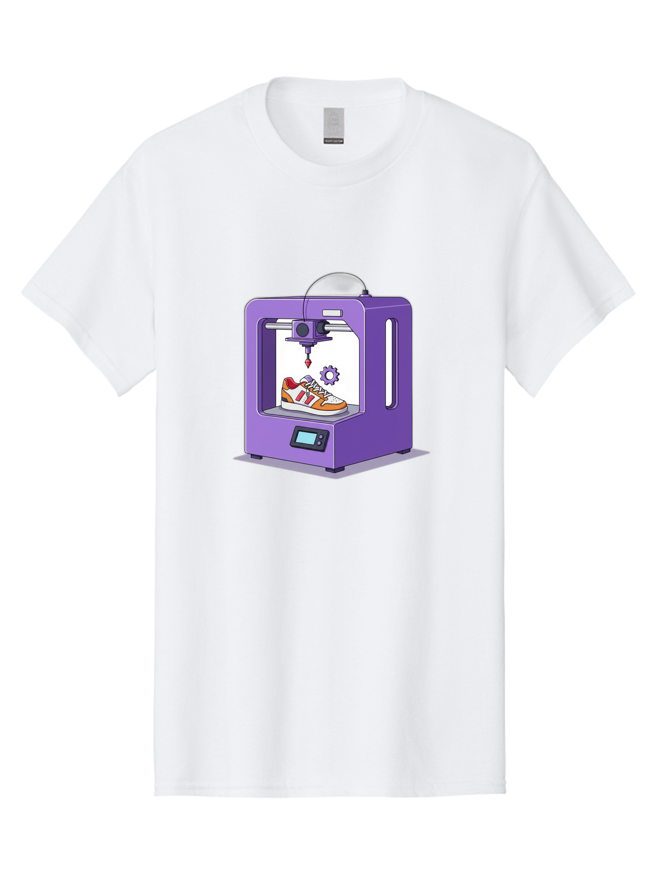 3D-Printing-Sneaker Men'S Graphic Tee, 100% Cotton, Comfortable Casual Summer Wear, Machine Washable, 3D Printing Technology, Futuristic Design, Customizable Shoes, Modern Manufacturing, Additive Manufacturing, Orange And White Sneakers, Baa053