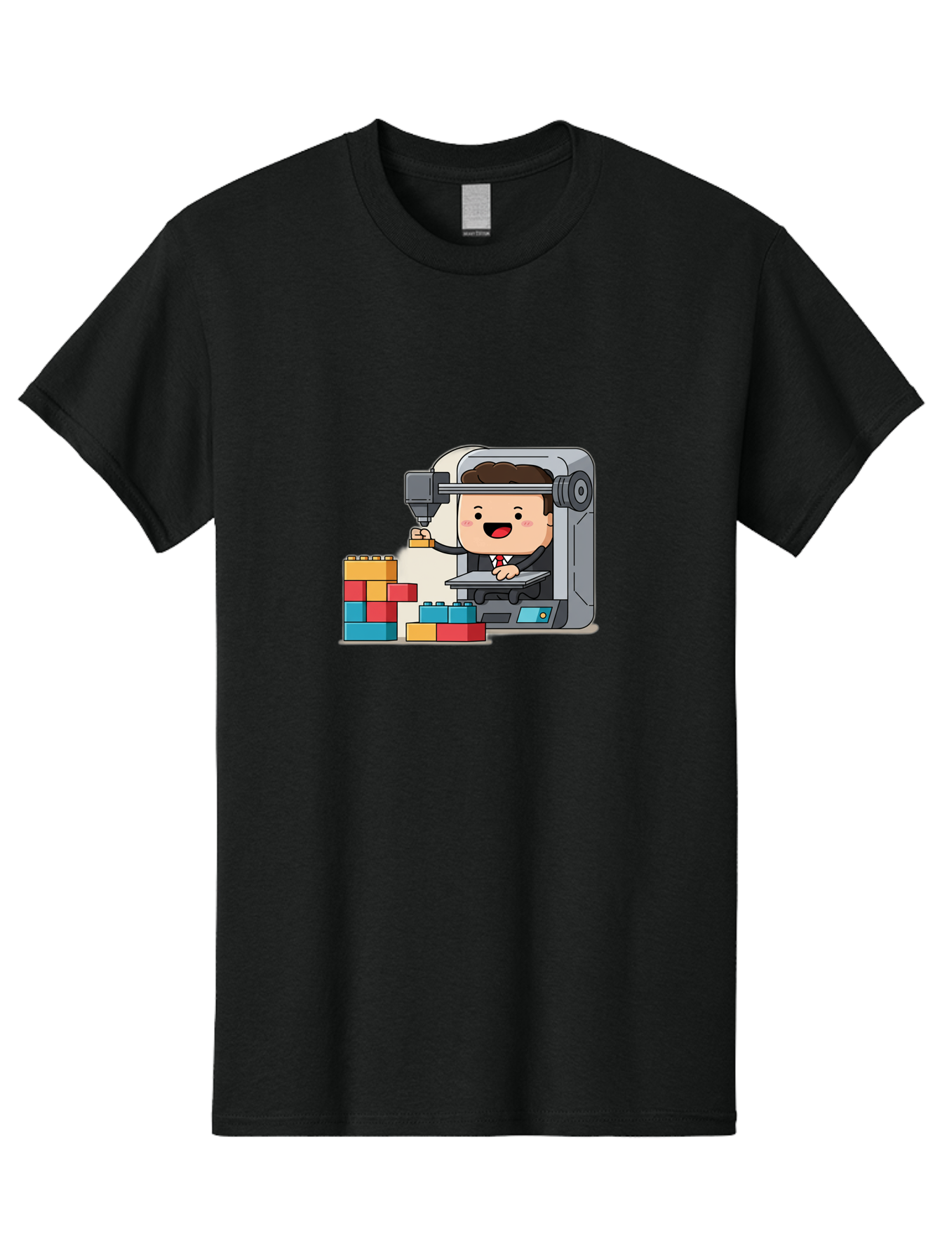 3D-Printing Men'S Graphic Tee, 100% Cotton, Comfortable Casual Summer Wear, Machine Washable, 3D Printing Technology, Additive Manufacturing, Businessman Operating Printer, Colorful Blocks, Construction, Innovation, Rapid Prototyping, Baa054