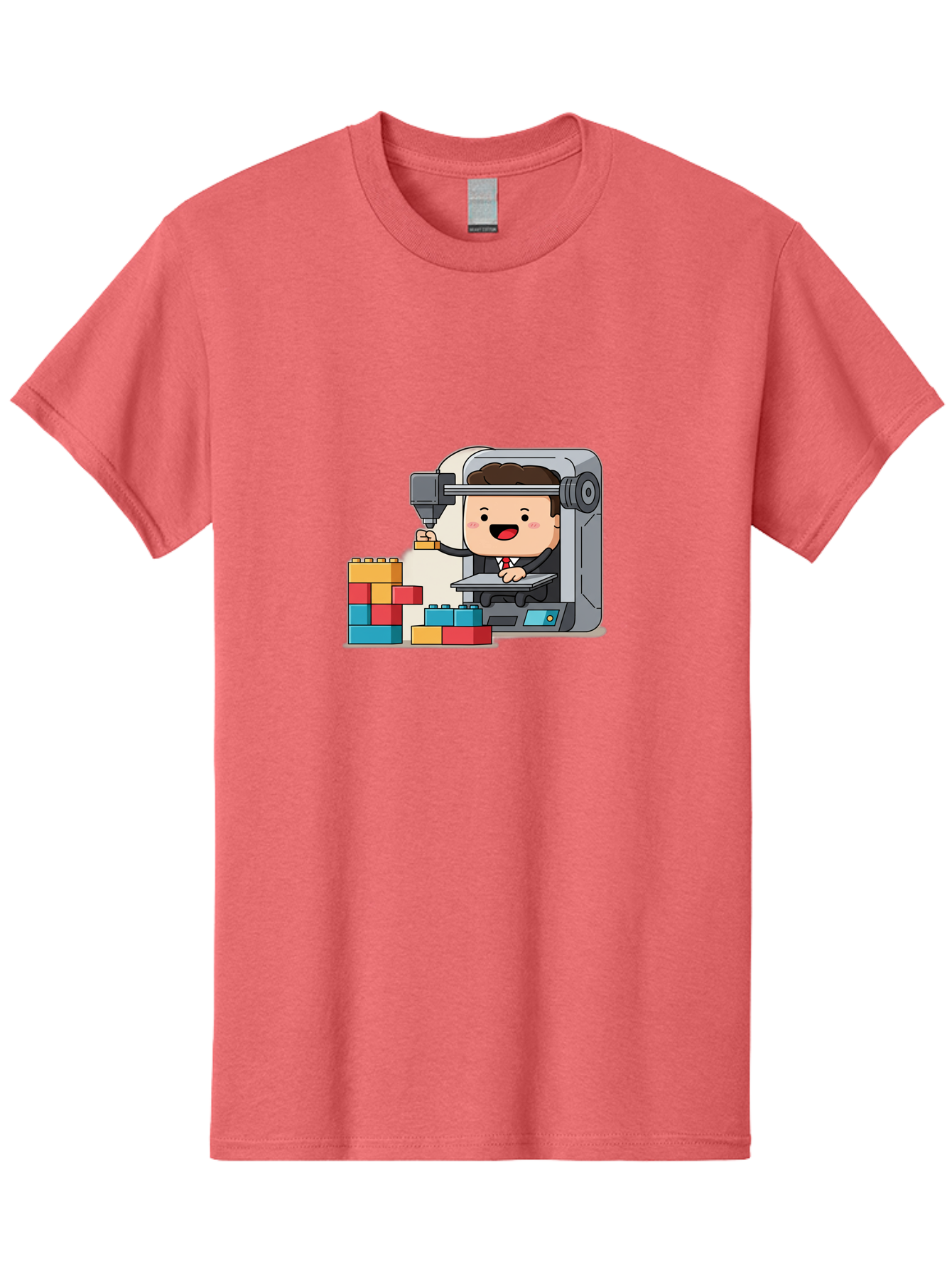3D-Printing Men'S Graphic Tee, 100% Cotton, Comfortable Casual Summer Wear, Machine Washable, 3D Printing Technology, Additive Manufacturing, Businessman Operating Printer, Colorful Blocks, Construction, Innovation, Rapid Prototyping, Baa054