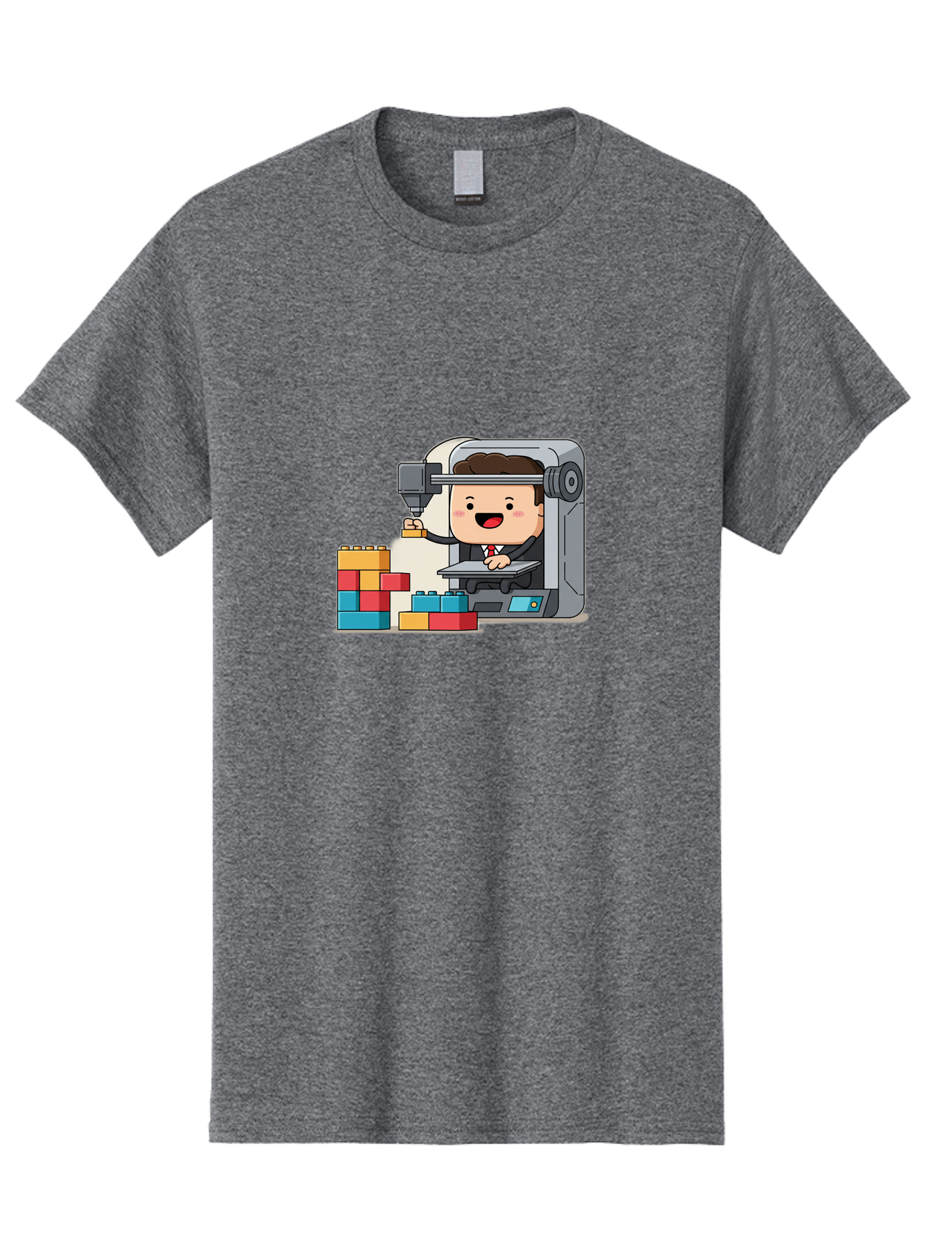 3D-Printing Men'S Graphic Tee, 100% Cotton, Comfortable Casual Summer Wear, Machine Washable, 3D Printing Technology, Additive Manufacturing, Businessman Operating Printer, Colorful Blocks, Construction, Innovation, Rapid Prototyping, Baa054