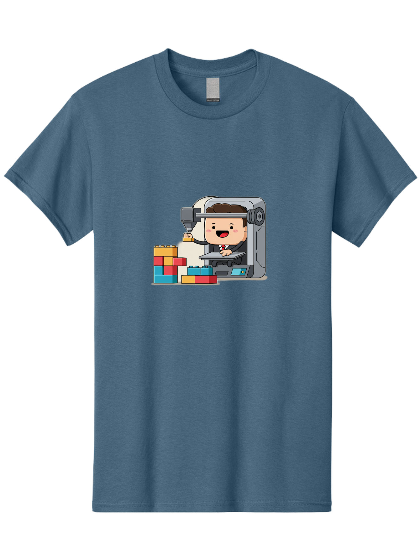 3D-Printing Men'S Graphic Tee, 100% Cotton, Comfortable Casual Summer Wear, Machine Washable, 3D Printing Technology, Additive Manufacturing, Businessman Operating Printer, Colorful Blocks, Construction, Innovation, Rapid Prototyping, Baa054
