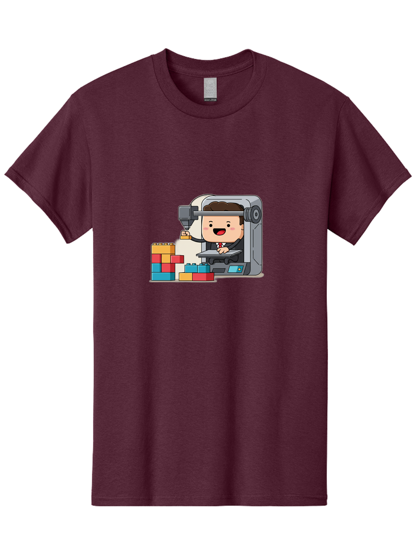 3D-Printing Men'S Graphic Tee, 100% Cotton, Comfortable Casual Summer Wear, Machine Washable, 3D Printing Technology, Additive Manufacturing, Businessman Operating Printer, Colorful Blocks, Construction, Innovation, Rapid Prototyping, Baa054