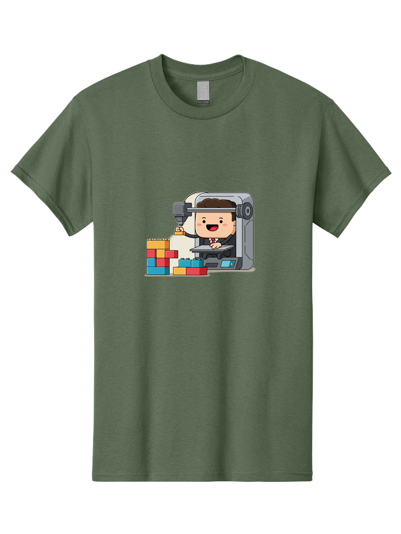 3D-Printing Men'S Graphic Tee, 100% Cotton, Comfortable Casual Summer Wear, Machine Washable, 3D Printing Technology, Additive Manufacturing, Businessman Operating Printer, Colorful Blocks, Construction, Innovation, Rapid Prototyping, Baa054