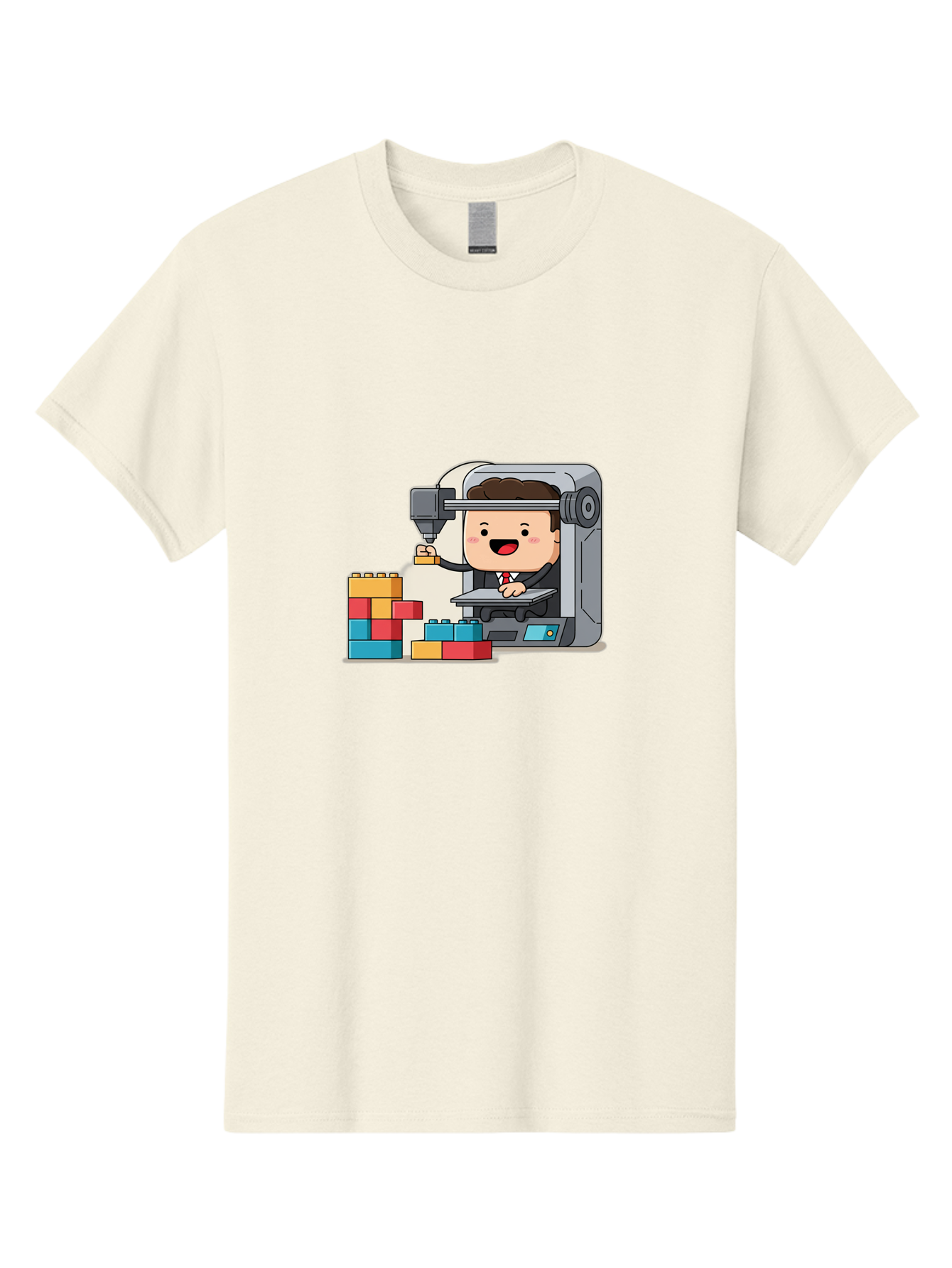 3D-Printing Men'S Graphic Tee, 100% Cotton, Comfortable Casual Summer Wear, Machine Washable, 3D Printing Technology, Additive Manufacturing, Businessman Operating Printer, Colorful Blocks, Construction, Innovation, Rapid Prototyping, Baa054