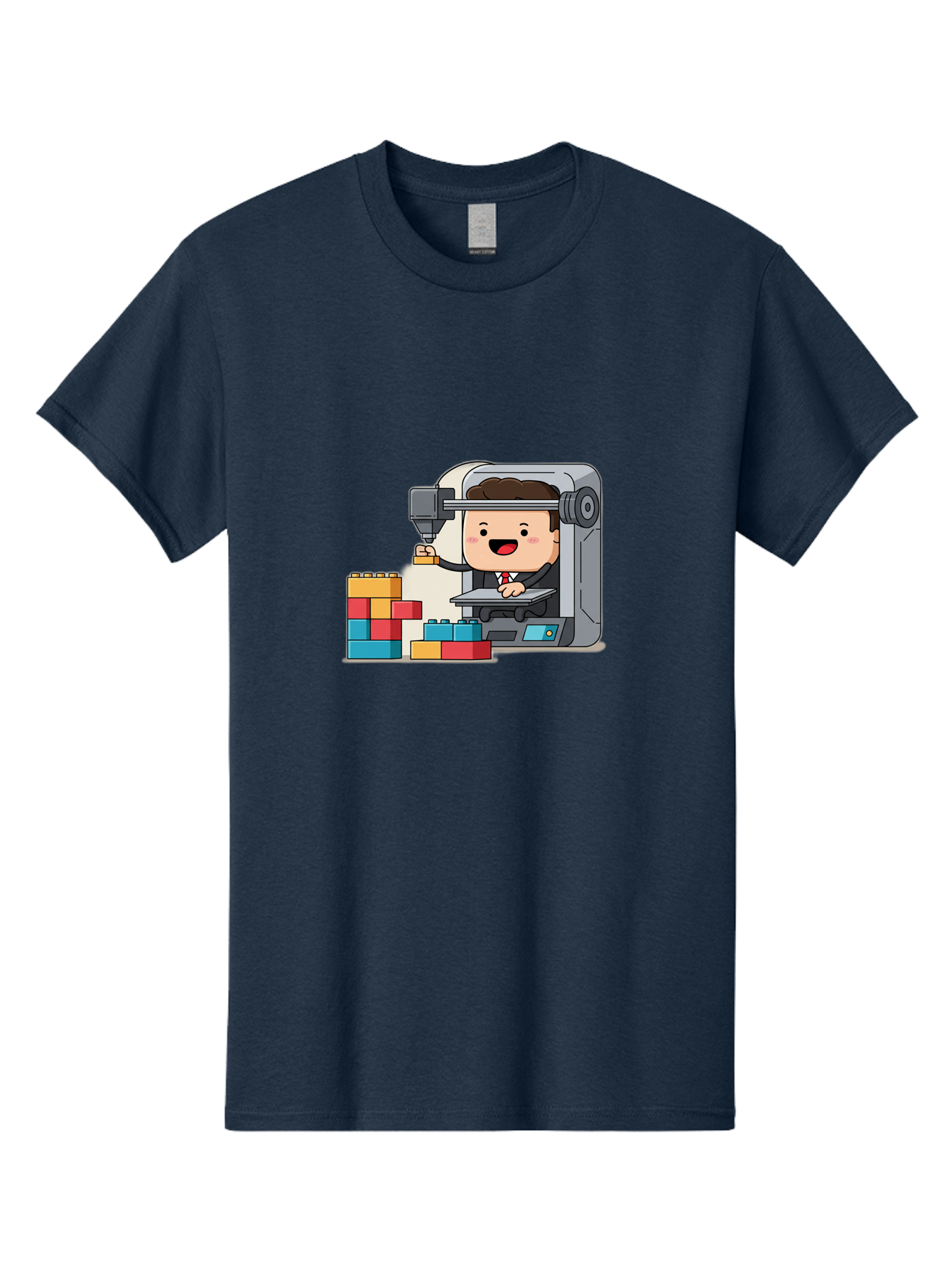 3D-Printing Men'S Graphic Tee, 100% Cotton, Comfortable Casual Summer Wear, Machine Washable, 3D Printing Technology, Additive Manufacturing, Businessman Operating Printer, Colorful Blocks, Construction, Innovation, Rapid Prototyping, Baa054