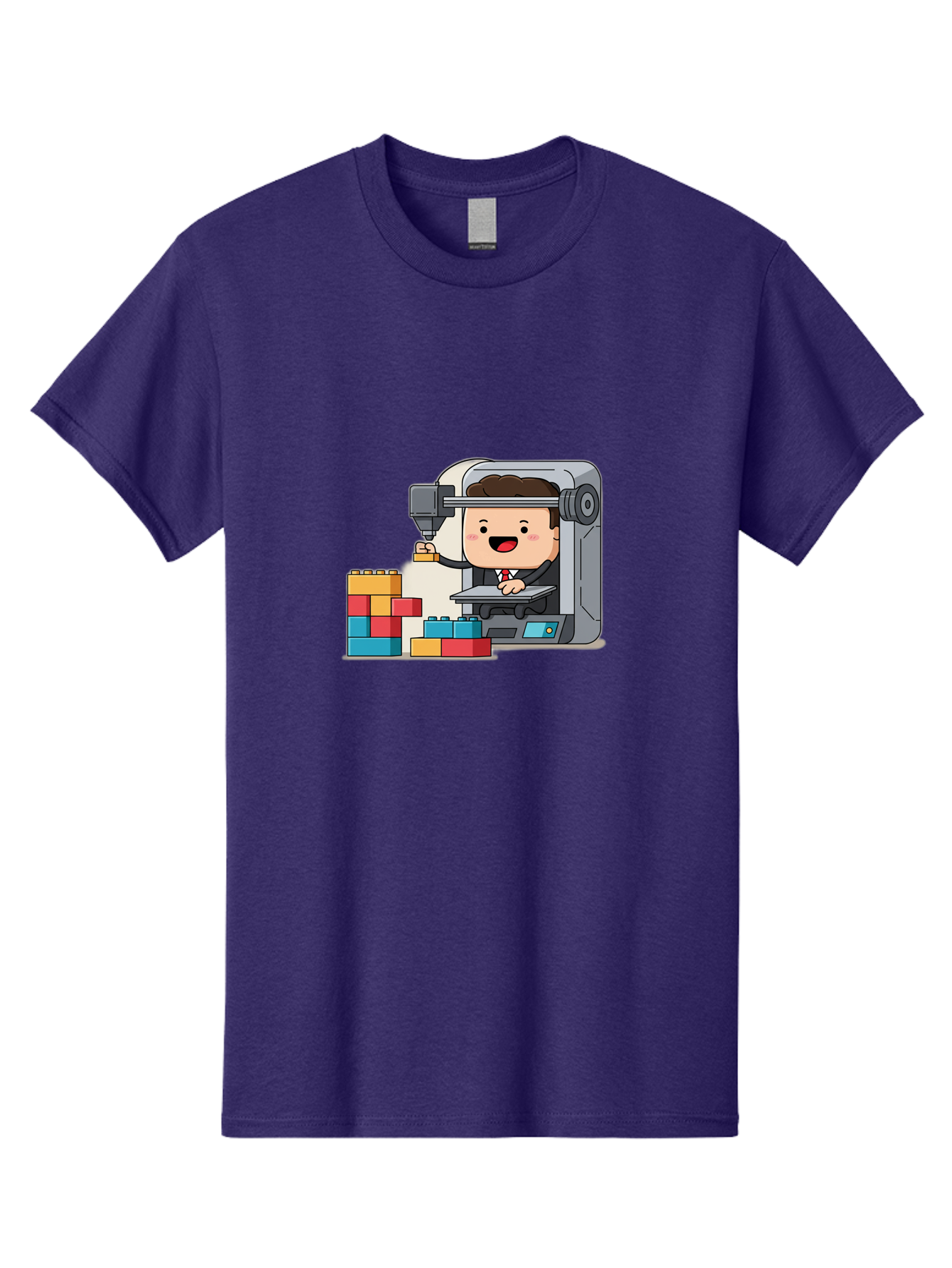3D-Printing Men'S Graphic Tee, 100% Cotton, Comfortable Casual Summer Wear, Machine Washable, 3D Printing Technology, Additive Manufacturing, Businessman Operating Printer, Colorful Blocks, Construction, Innovation, Rapid Prototyping, Baa054