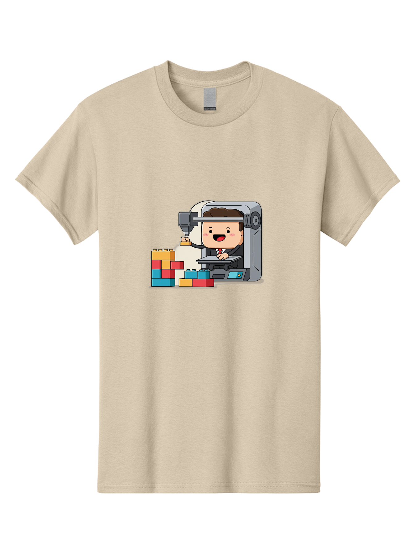 3D-Printing Men'S Graphic Tee, 100% Cotton, Comfortable Casual Summer Wear, Machine Washable, 3D Printing Technology, Additive Manufacturing, Businessman Operating Printer, Colorful Blocks, Construction, Innovation, Rapid Prototyping, Baa054