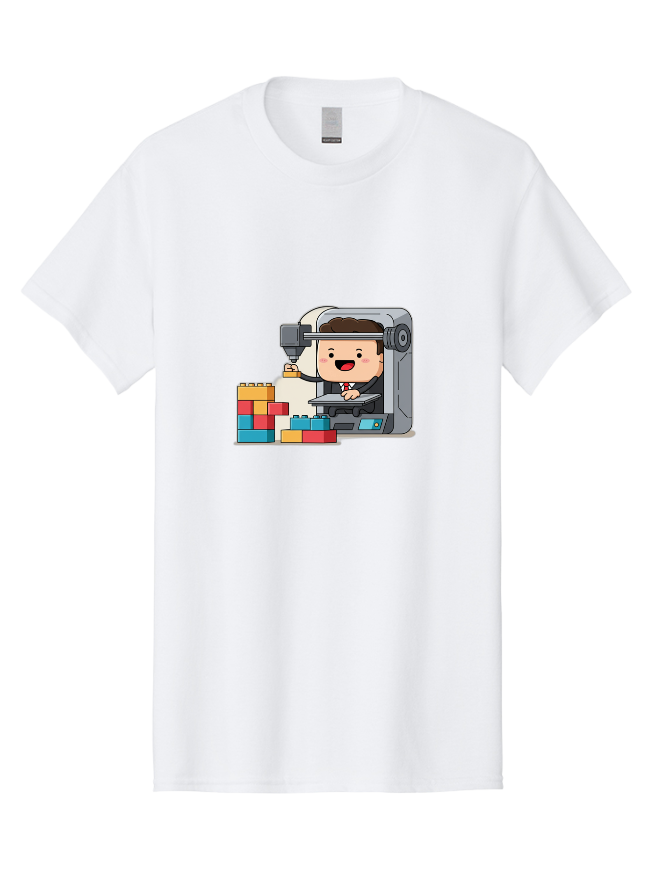 3D-Printing Men'S Graphic Tee, 100% Cotton, Comfortable Casual Summer Wear, Machine Washable, 3D Printing Technology, Additive Manufacturing, Businessman Operating Printer, Colorful Blocks, Construction, Innovation, Rapid Prototyping, Baa054