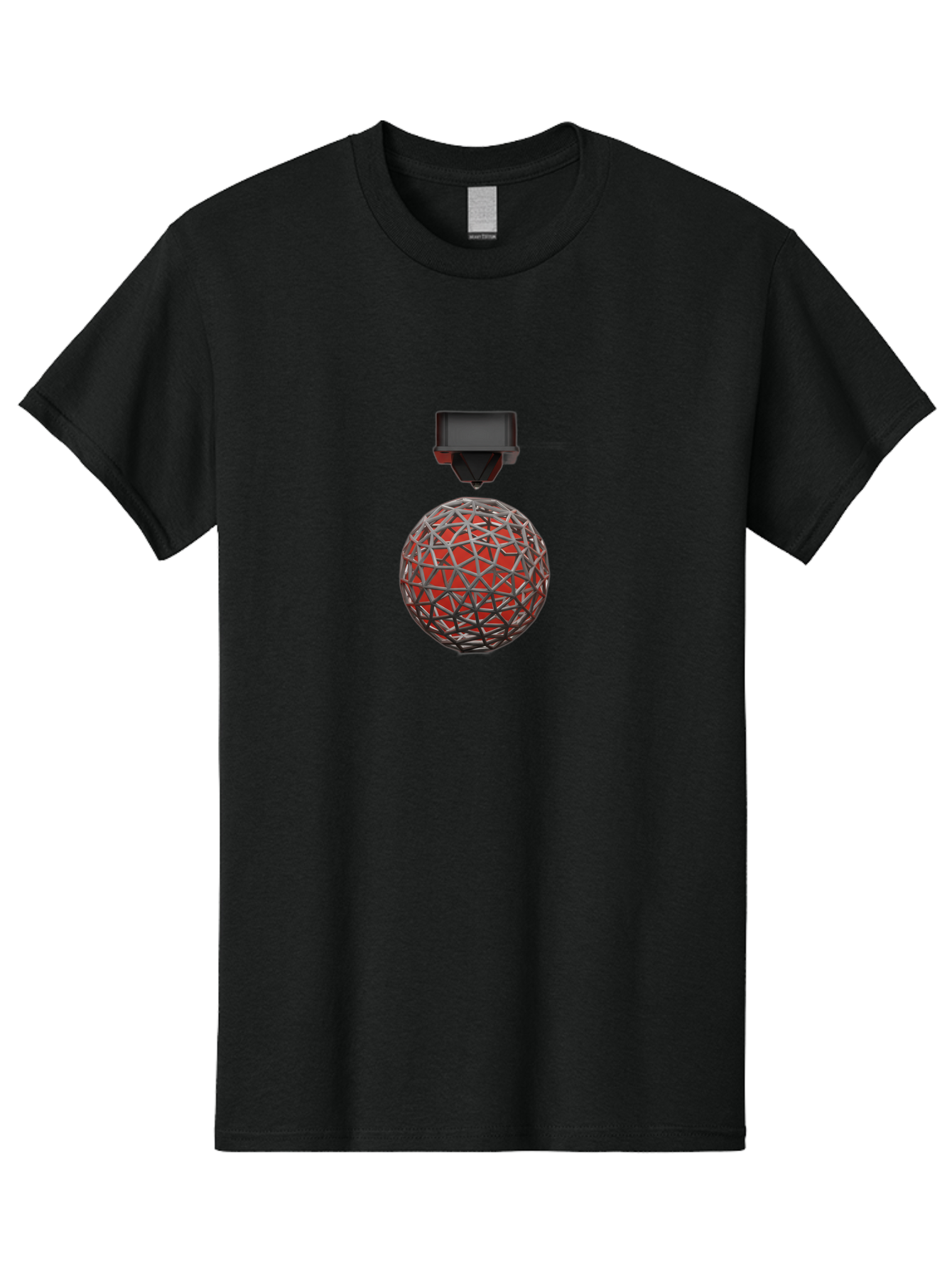 3D-Scanner Men'S Graphic Tee, 100% Cotton, Comfortable Casual Summer Wear, Machine Washable, 3D Scanning Technology, Digital Rendering, Geometric Shapes, Red Sphere, Metallic Framework, Futuristic Design, Precision Engineering, Baa055