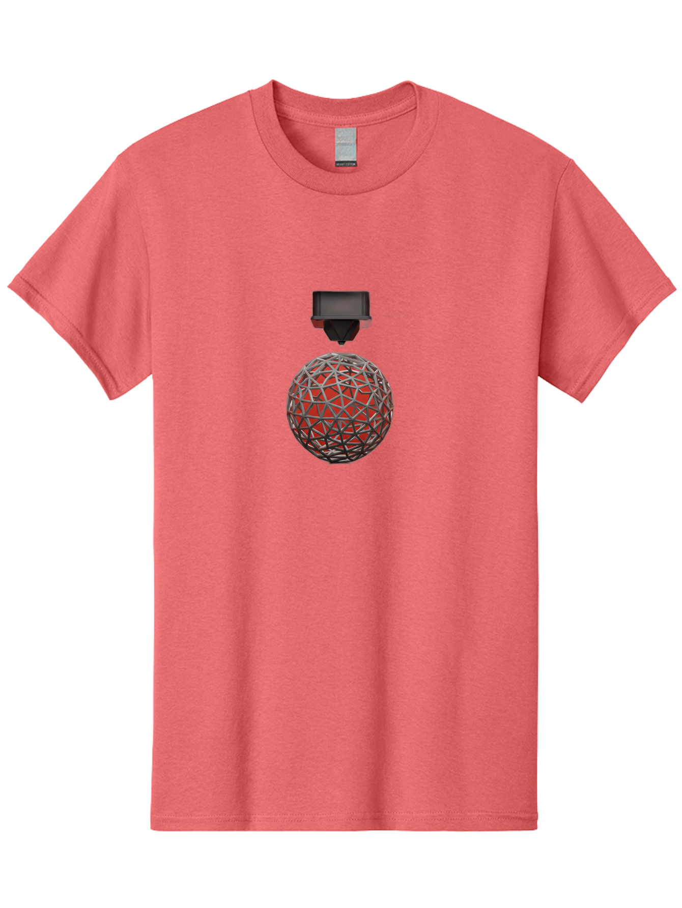 3D-Scanner Men'S Graphic Tee, 100% Cotton, Comfortable Casual Summer Wear, Machine Washable, 3D Scanning Technology, Digital Rendering, Geometric Shapes, Red Sphere, Metallic Framework, Futuristic Design, Precision Engineering, Baa055