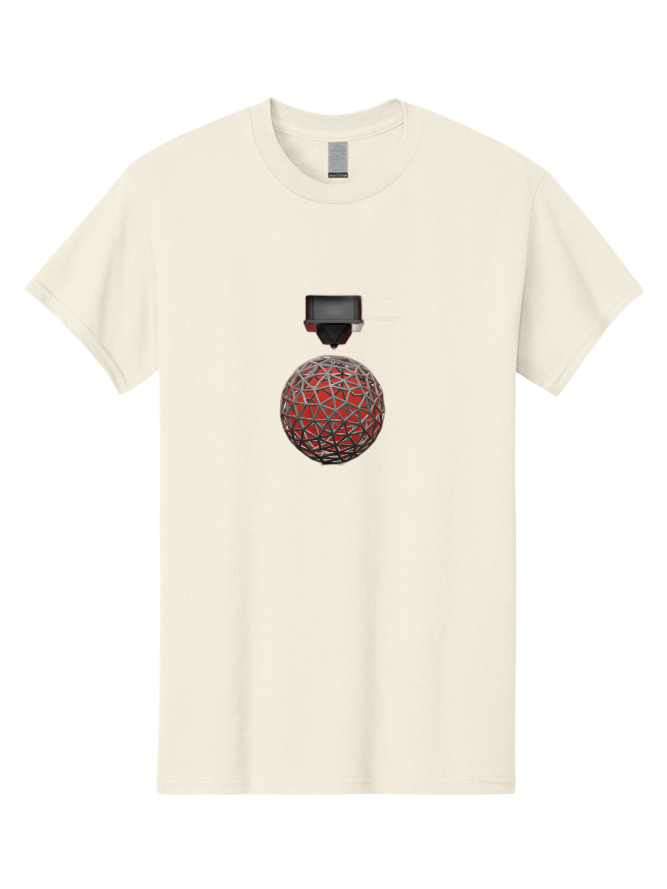 3D-Scanner Men'S Graphic Tee, 100% Cotton, Comfortable Casual Summer Wear, Machine Washable, 3D Scanning Technology, Digital Rendering, Geometric Shapes, Red Sphere, Metallic Framework, Futuristic Design, Precision Engineering, Baa055