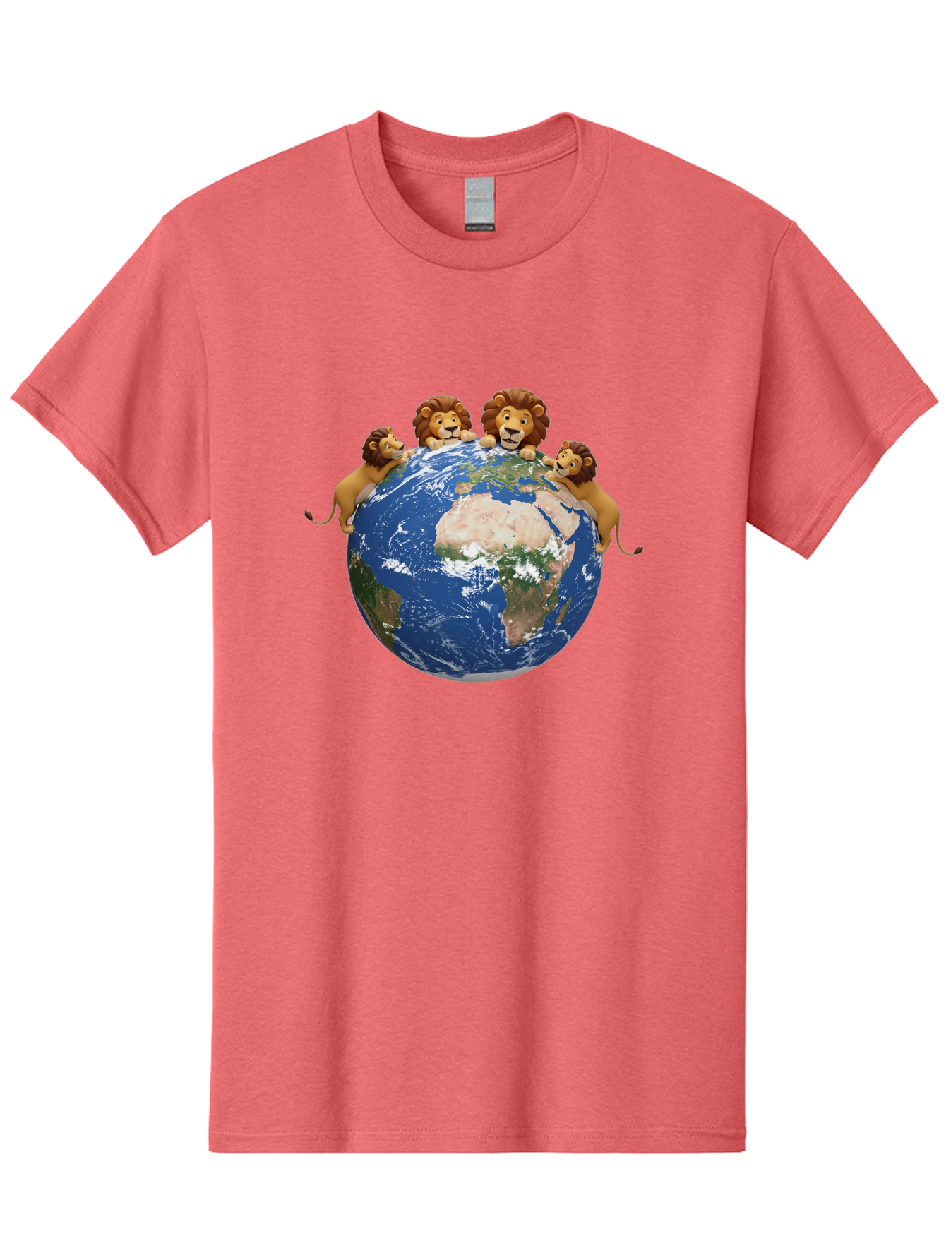 4-Lions-Holding-Globe Men'S Graphic Tee, 100% Cotton, Comfortable Casual Summer Wear, Machine Washable, Lions Holding The World, Global Unity, Conservation Efforts, Wildlife Protection, Earth, Lions Together, Global Awareness Baa056