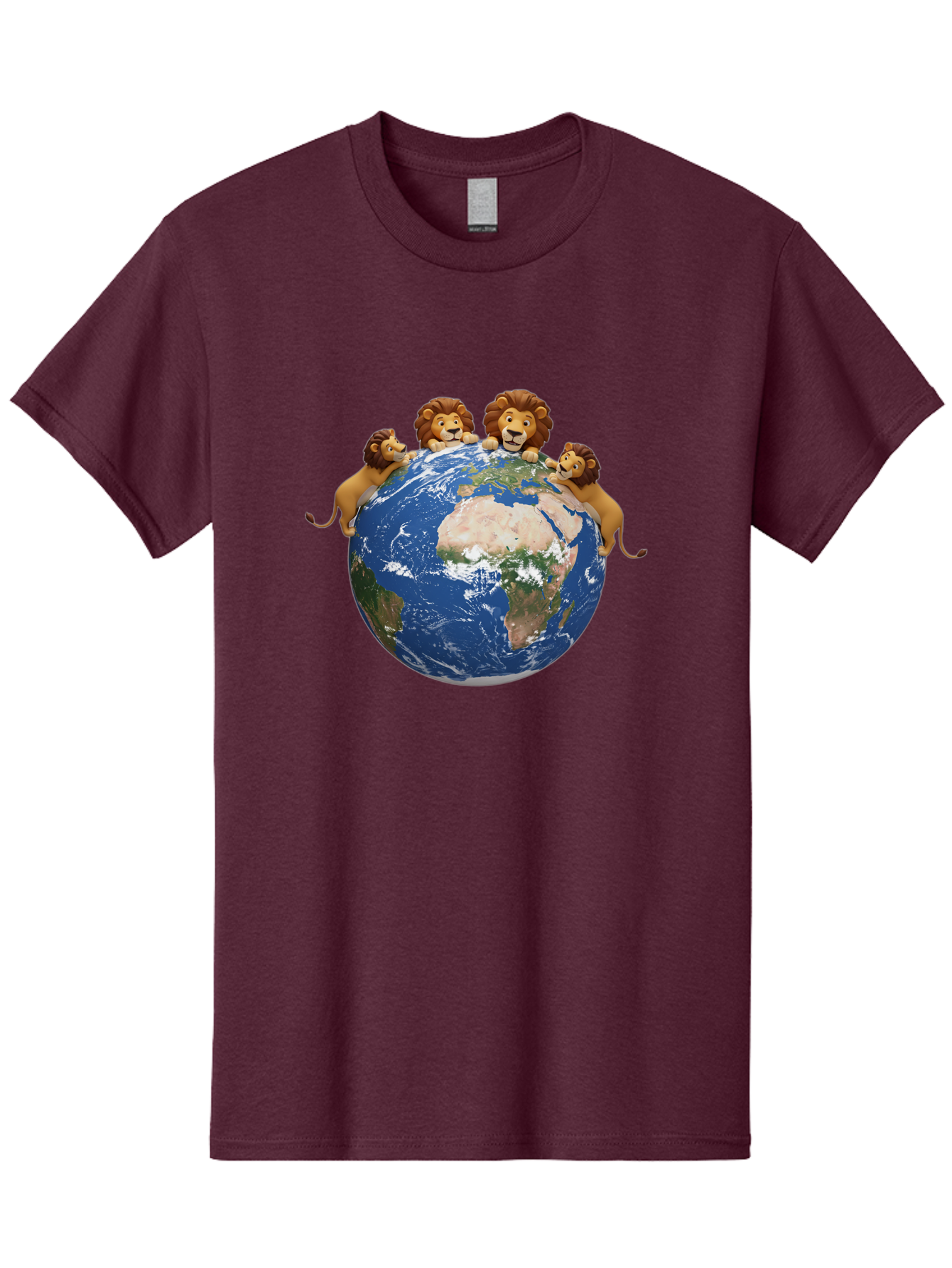 4-Lions-Holding-Globe Men'S Graphic Tee, 100% Cotton, Comfortable Casual Summer Wear, Machine Washable, Lions Holding The World, Global Unity, Conservation Efforts, Wildlife Protection, Earth, Lions Together, Global Awareness Baa056