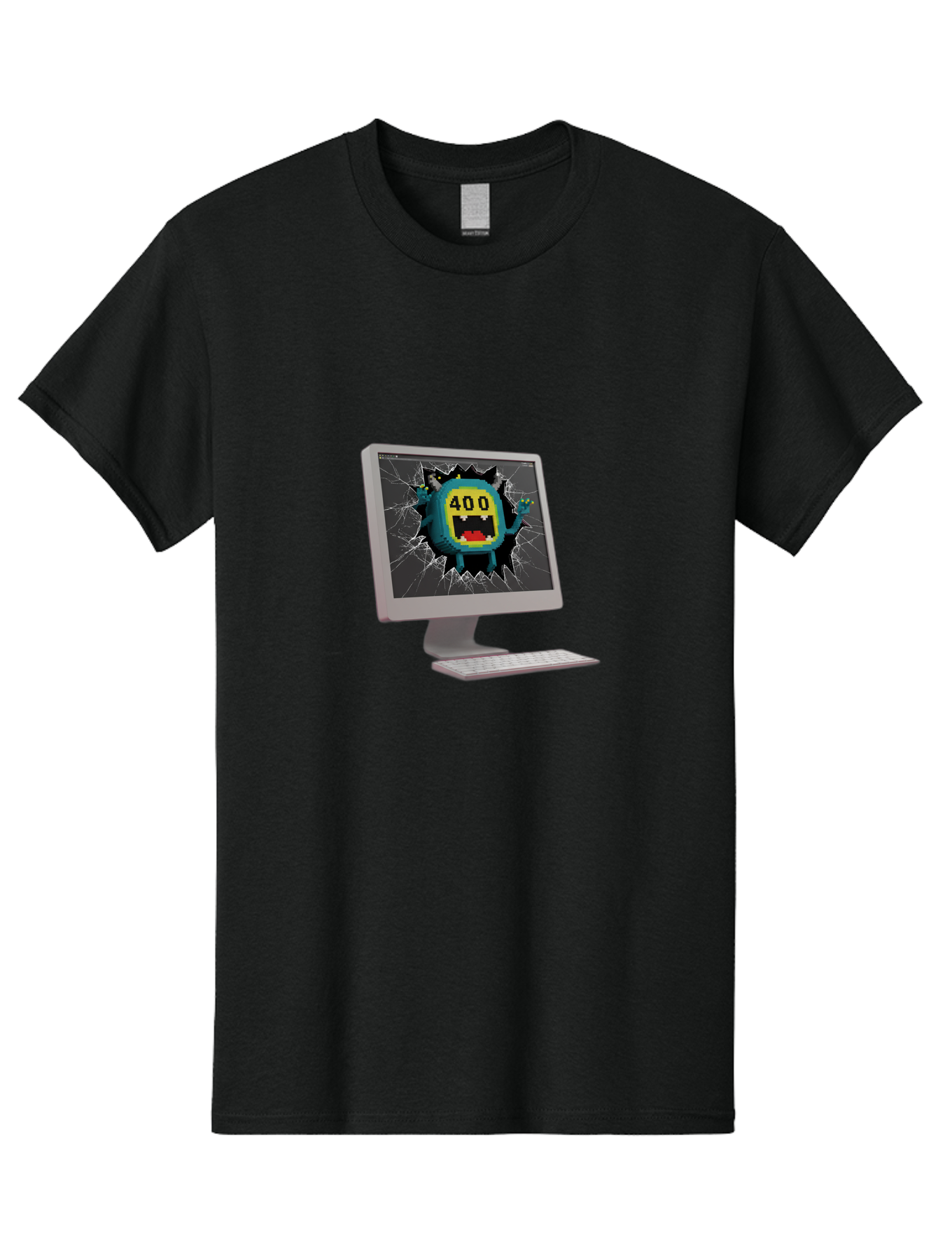 400-Error Men'S Graphic Tee, 100% Cotton, Comfortable Casual Summer Wear, Machine Washable, Error Message, Broken Screen, 400 Bad Request, Cartoon Monster, Cracked Glass, Digital Glitch, Frustrated User, Humorous Illustration, Baa057