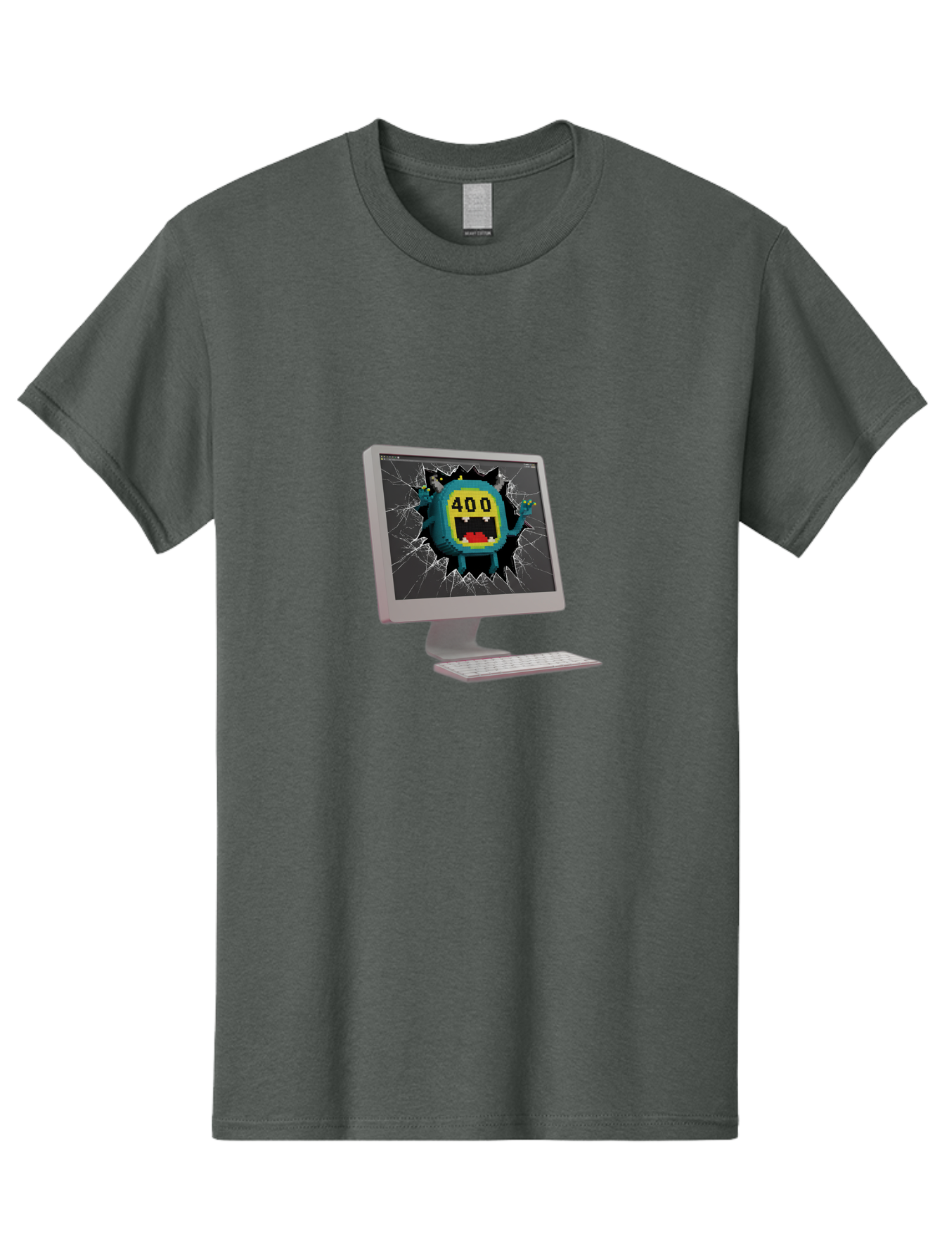 400-Error Men'S Graphic Tee, 100% Cotton, Comfortable Casual Summer Wear, Machine Washable, Error Message, Broken Screen, 400 Bad Request, Cartoon Monster, Cracked Glass, Digital Glitch, Frustrated User, Humorous Illustration, Baa057