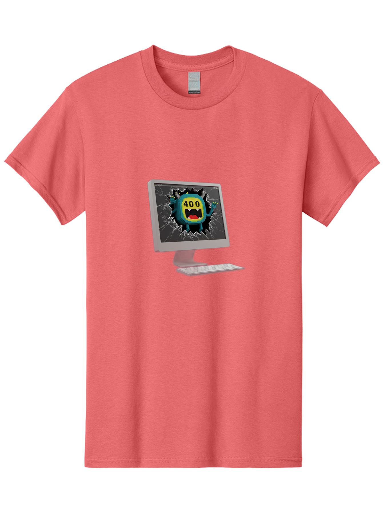 400-Error Men'S Graphic Tee, 100% Cotton, Comfortable Casual Summer Wear, Machine Washable, Error Message, Broken Screen, 400 Bad Request, Cartoon Monster, Cracked Glass, Digital Glitch, Frustrated User, Humorous Illustration, Baa057