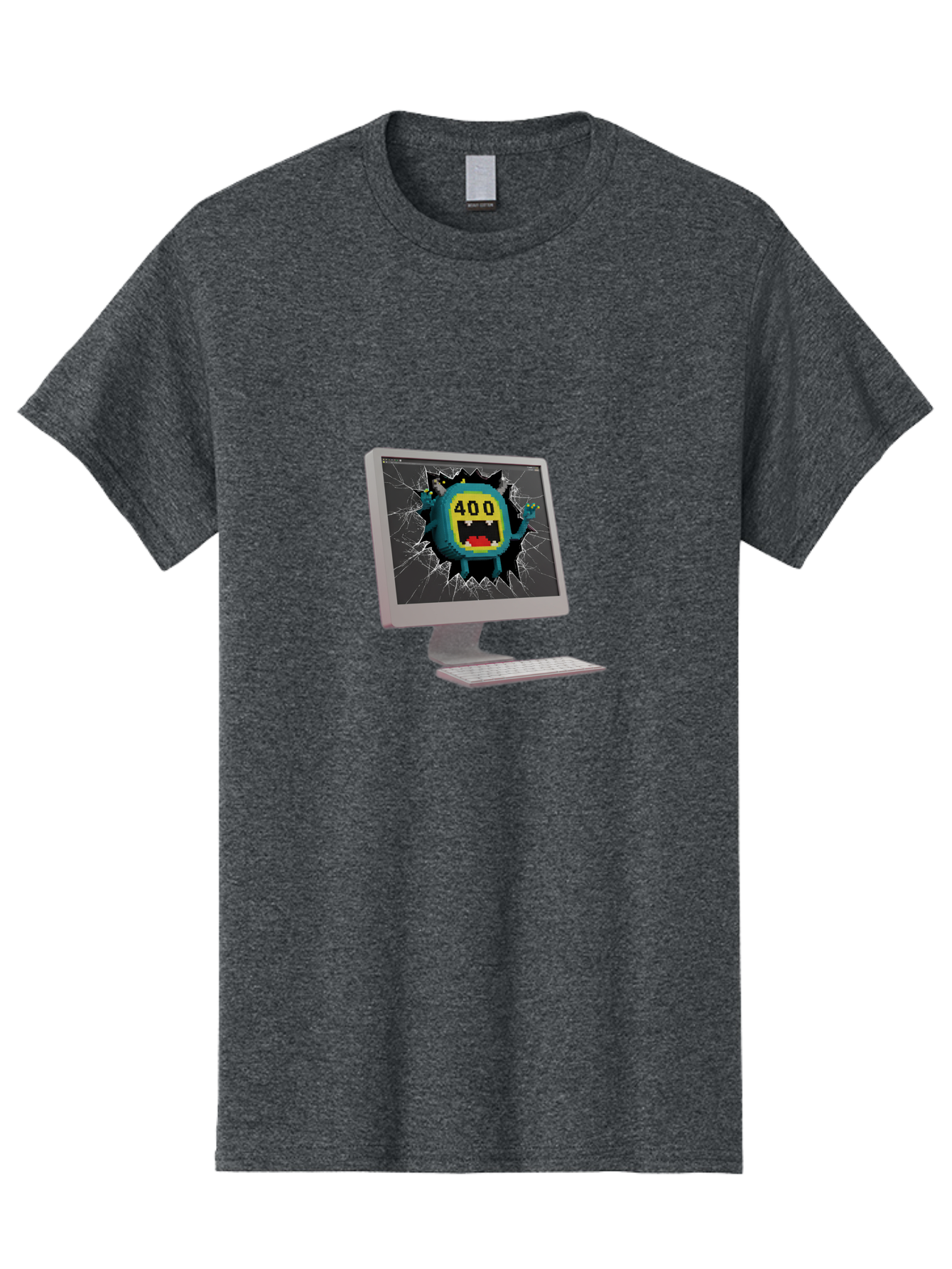 400-Error Men'S Graphic Tee, 100% Cotton, Comfortable Casual Summer Wear, Machine Washable, Error Message, Broken Screen, 400 Bad Request, Cartoon Monster, Cracked Glass, Digital Glitch, Frustrated User, Humorous Illustration, Baa057