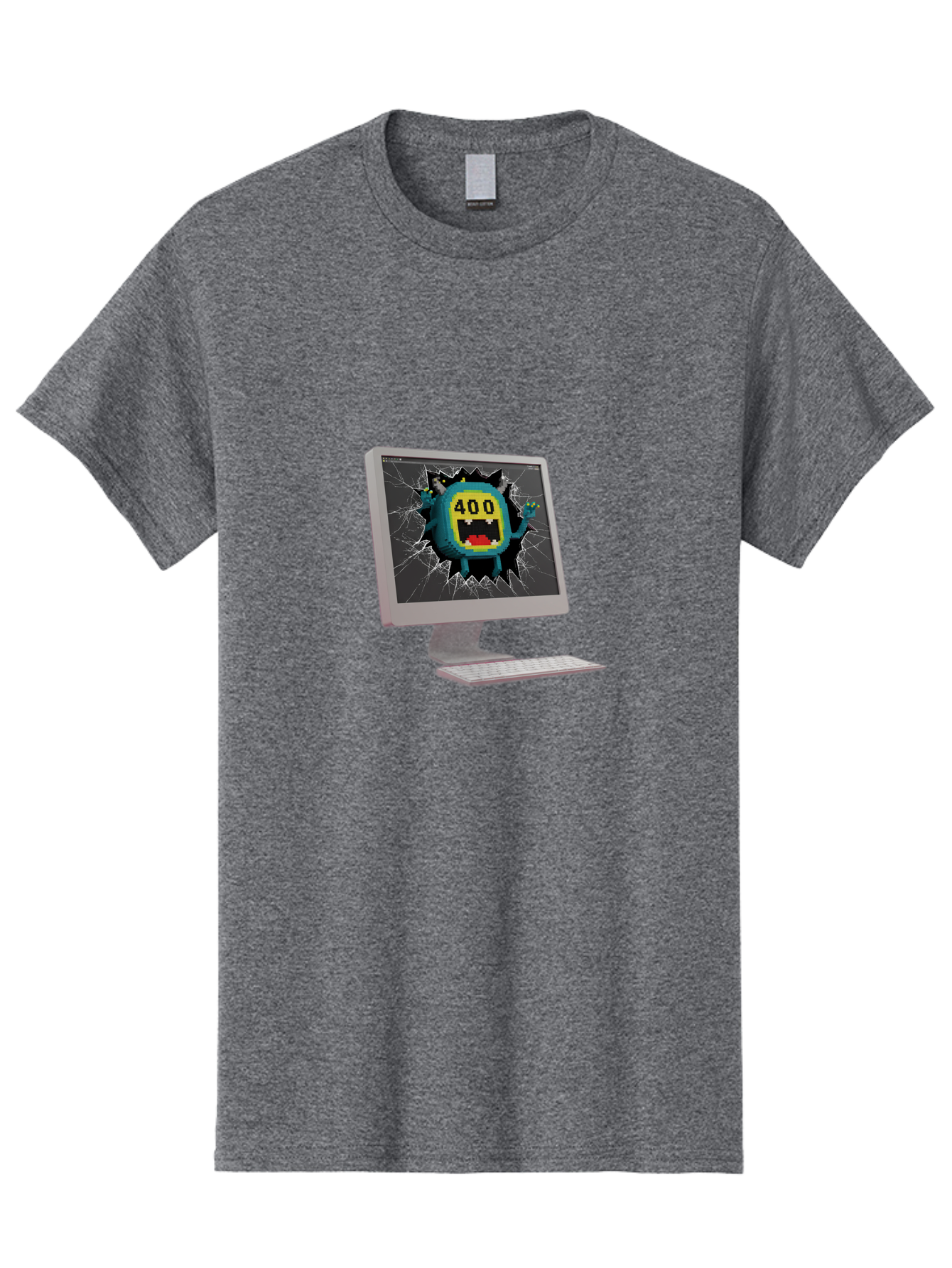400-Error Men'S Graphic Tee, 100% Cotton, Comfortable Casual Summer Wear, Machine Washable, Error Message, Broken Screen, 400 Bad Request, Cartoon Monster, Cracked Glass, Digital Glitch, Frustrated User, Humorous Illustration, Baa057