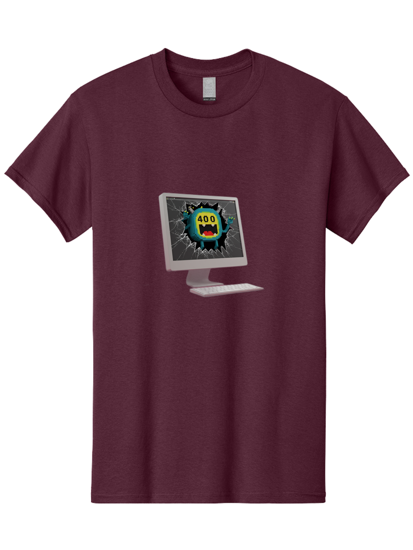 400-Error Men'S Graphic Tee, 100% Cotton, Comfortable Casual Summer Wear, Machine Washable, Error Message, Broken Screen, 400 Bad Request, Cartoon Monster, Cracked Glass, Digital Glitch, Frustrated User, Humorous Illustration, Baa057