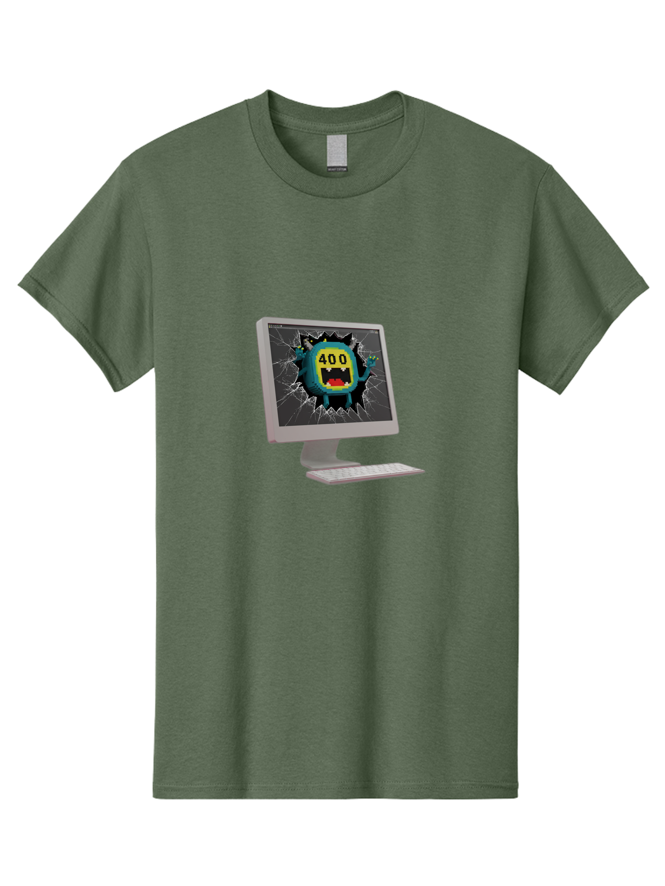400-Error Men'S Graphic Tee, 100% Cotton, Comfortable Casual Summer Wear, Machine Washable, Error Message, Broken Screen, 400 Bad Request, Cartoon Monster, Cracked Glass, Digital Glitch, Frustrated User, Humorous Illustration, Baa057