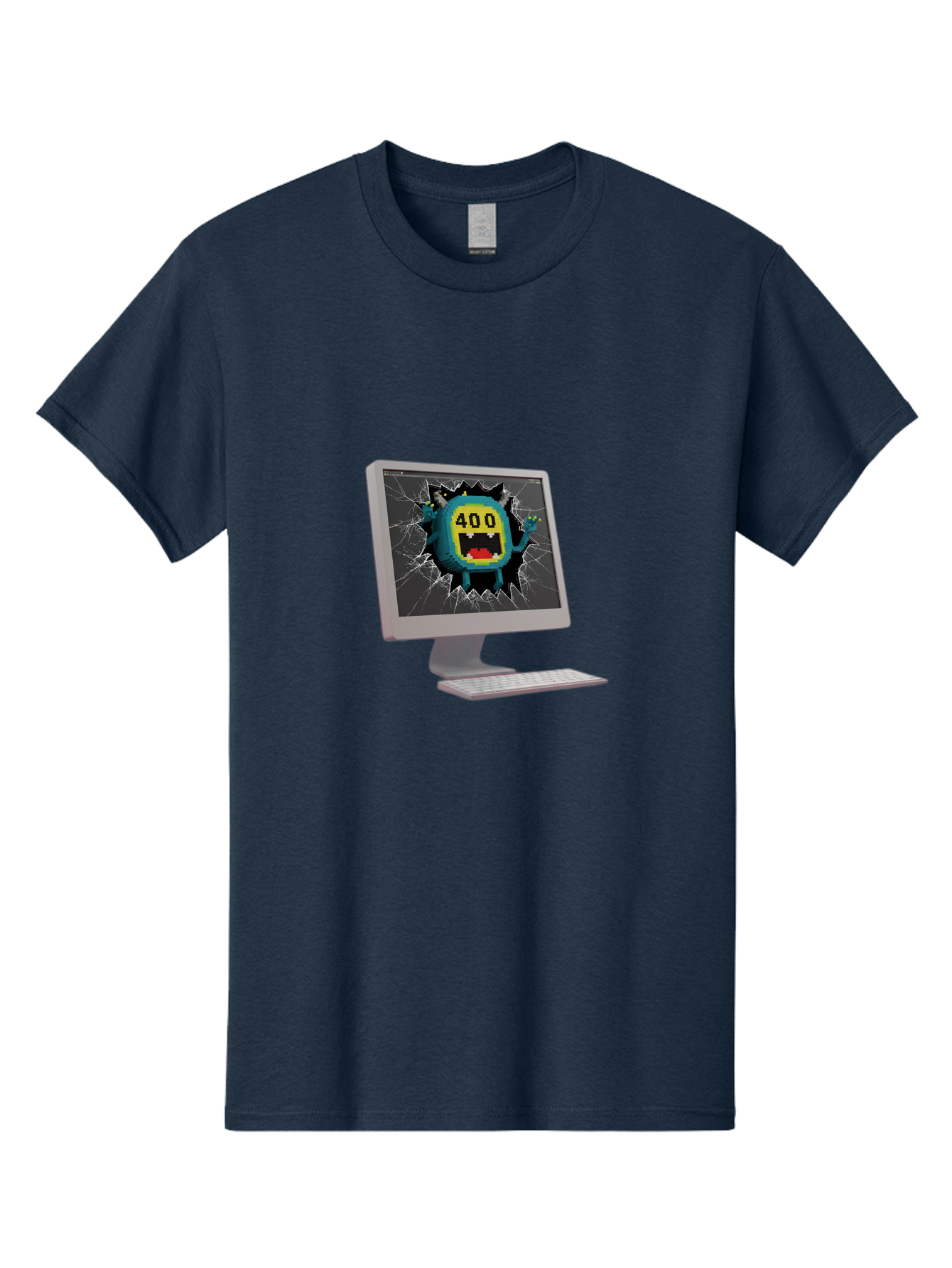 400-Error Men'S Graphic Tee, 100% Cotton, Comfortable Casual Summer Wear, Machine Washable, Error Message, Broken Screen, 400 Bad Request, Cartoon Monster, Cracked Glass, Digital Glitch, Frustrated User, Humorous Illustration, Baa057