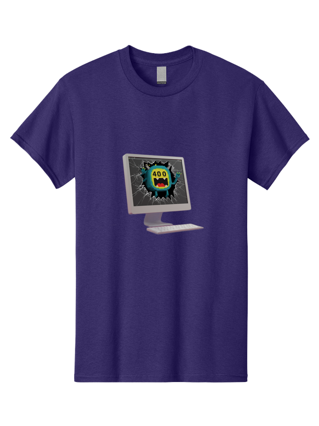 400-Error Men'S Graphic Tee, 100% Cotton, Comfortable Casual Summer Wear, Machine Washable, Error Message, Broken Screen, 400 Bad Request, Cartoon Monster, Cracked Glass, Digital Glitch, Frustrated User, Humorous Illustration, Baa057
