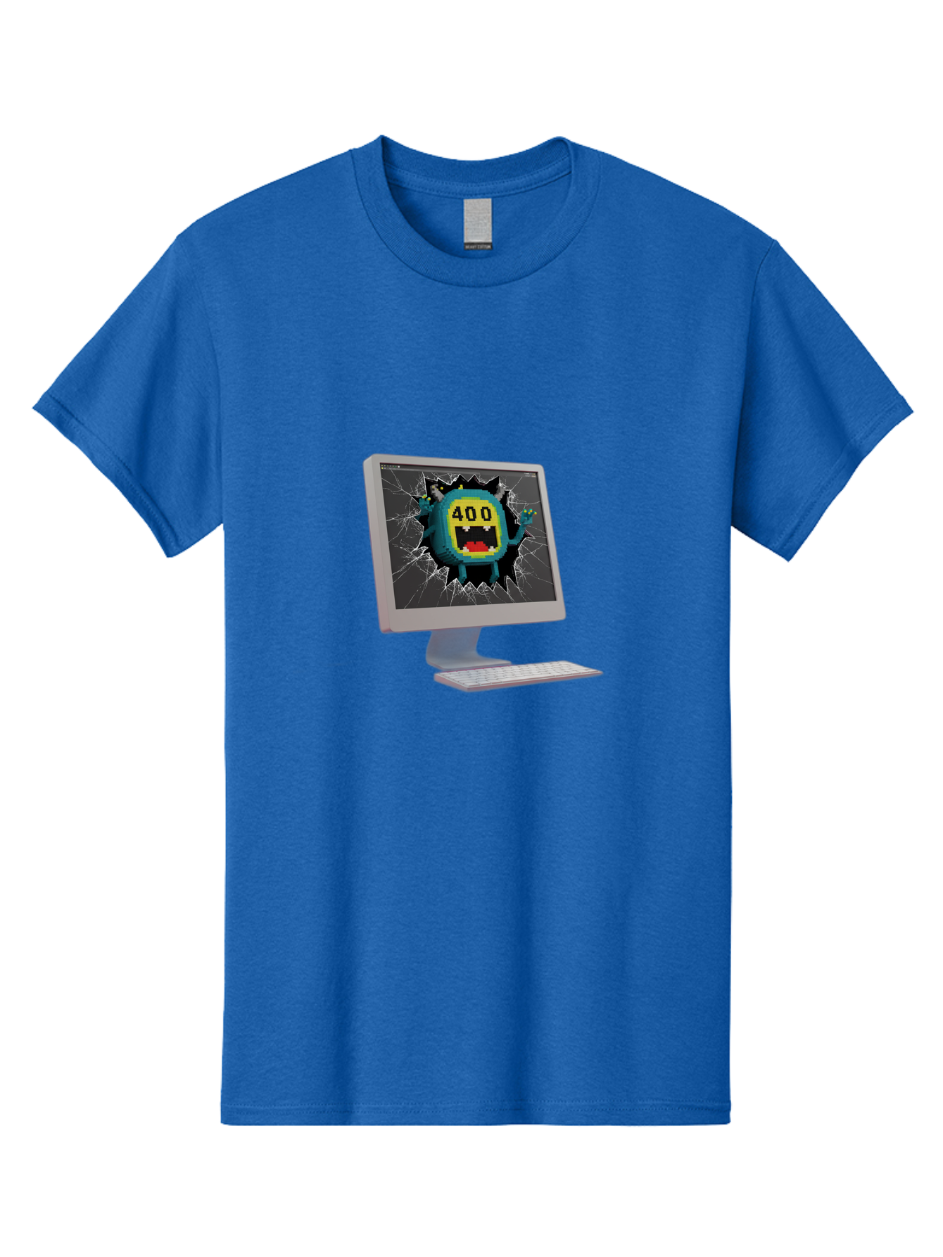 400-Error Men'S Graphic Tee, 100% Cotton, Comfortable Casual Summer Wear, Machine Washable, Error Message, Broken Screen, 400 Bad Request, Cartoon Monster, Cracked Glass, Digital Glitch, Frustrated User, Humorous Illustration, Baa057