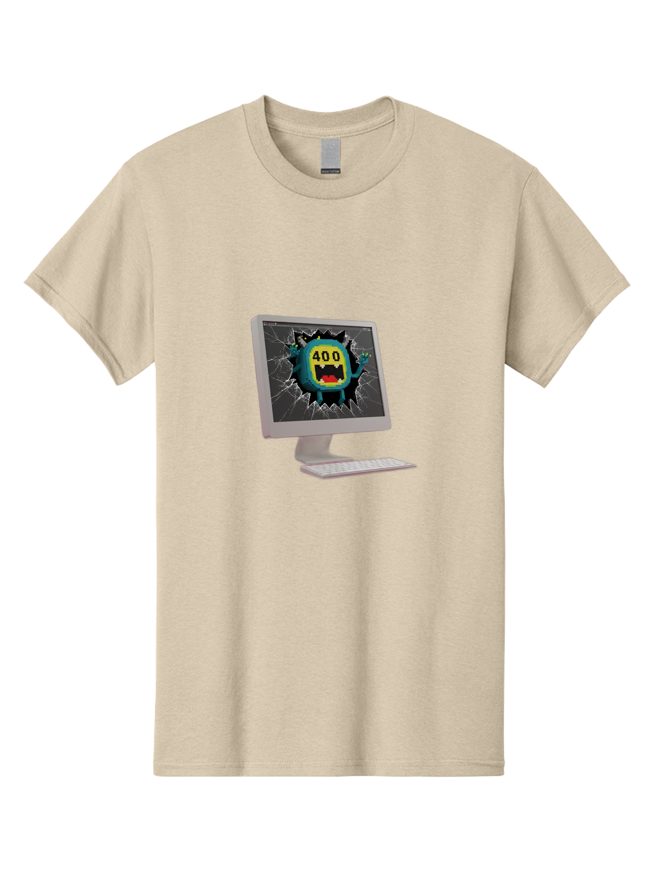 400-Error Men'S Graphic Tee, 100% Cotton, Comfortable Casual Summer Wear, Machine Washable, Error Message, Broken Screen, 400 Bad Request, Cartoon Monster, Cracked Glass, Digital Glitch, Frustrated User, Humorous Illustration, Baa057