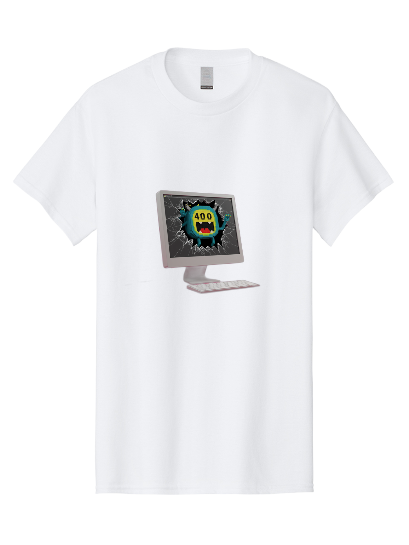 400-Error Men'S Graphic Tee, 100% Cotton, Comfortable Casual Summer Wear, Machine Washable, Error Message, Broken Screen, 400 Bad Request, Cartoon Monster, Cracked Glass, Digital Glitch, Frustrated User, Humorous Illustration, Baa057