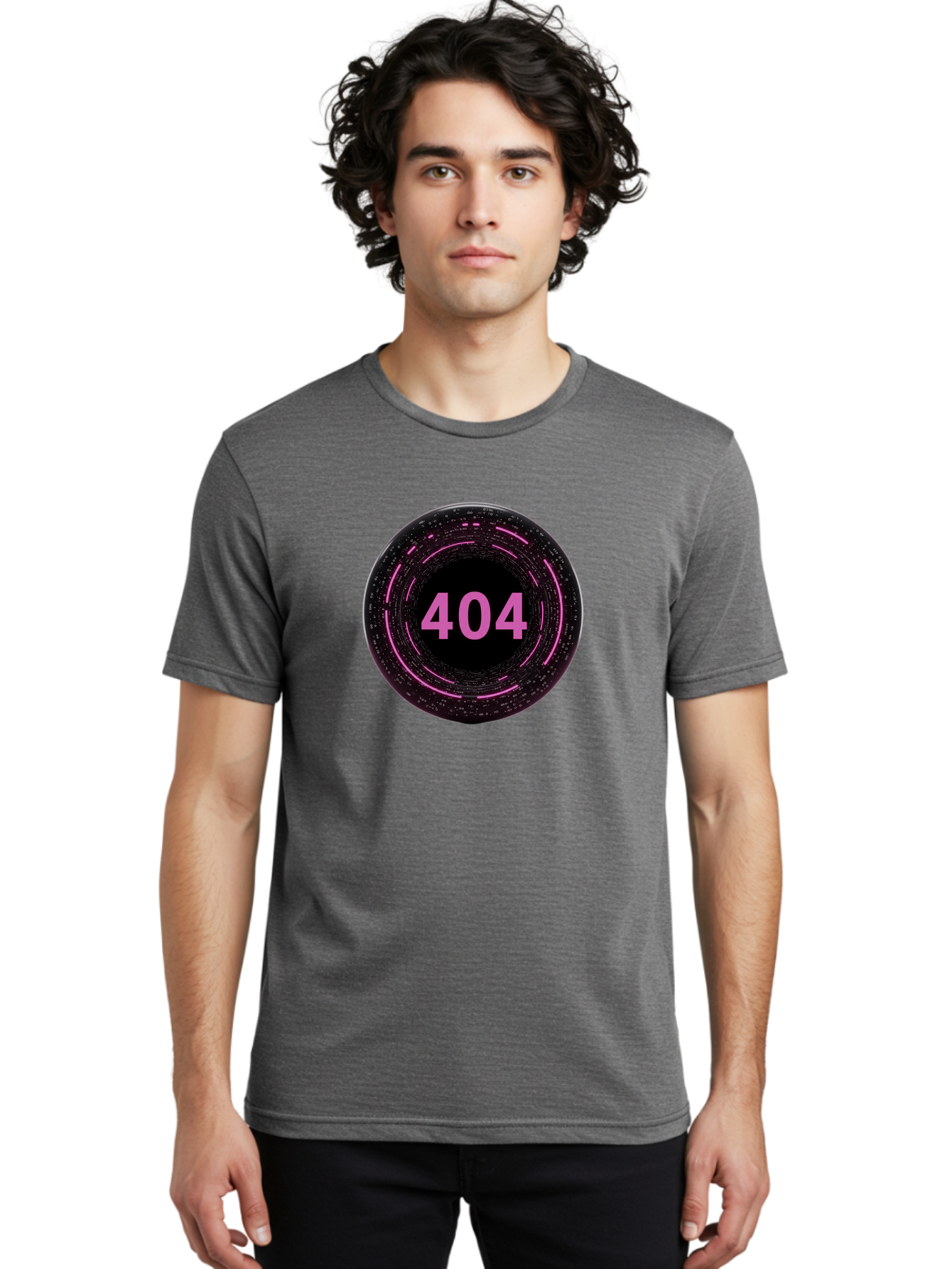 404-3 Men'S Graphic Tee, 100% Cotton, Comfortable Casual Summer Wear, Machine Washable, 404 Error, Page Not Found, Digital Glitch, Pink Neon, Futuristic Design, Cyberpunk Aesthetic, Error Message, Circular Pattern, Binary Code, Website Error Baa060