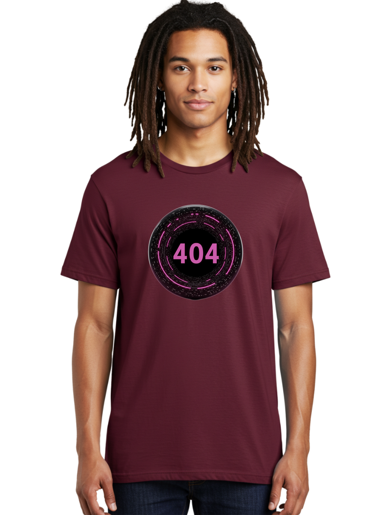 404-3 Men'S Graphic Tee, 100% Cotton, Comfortable Casual Summer Wear, Machine Washable, 404 Error, Page Not Found, Digital Glitch, Pink Neon, Futuristic Design, Cyberpunk Aesthetic, Error Message, Circular Pattern, Binary Code, Website Error Baa060
