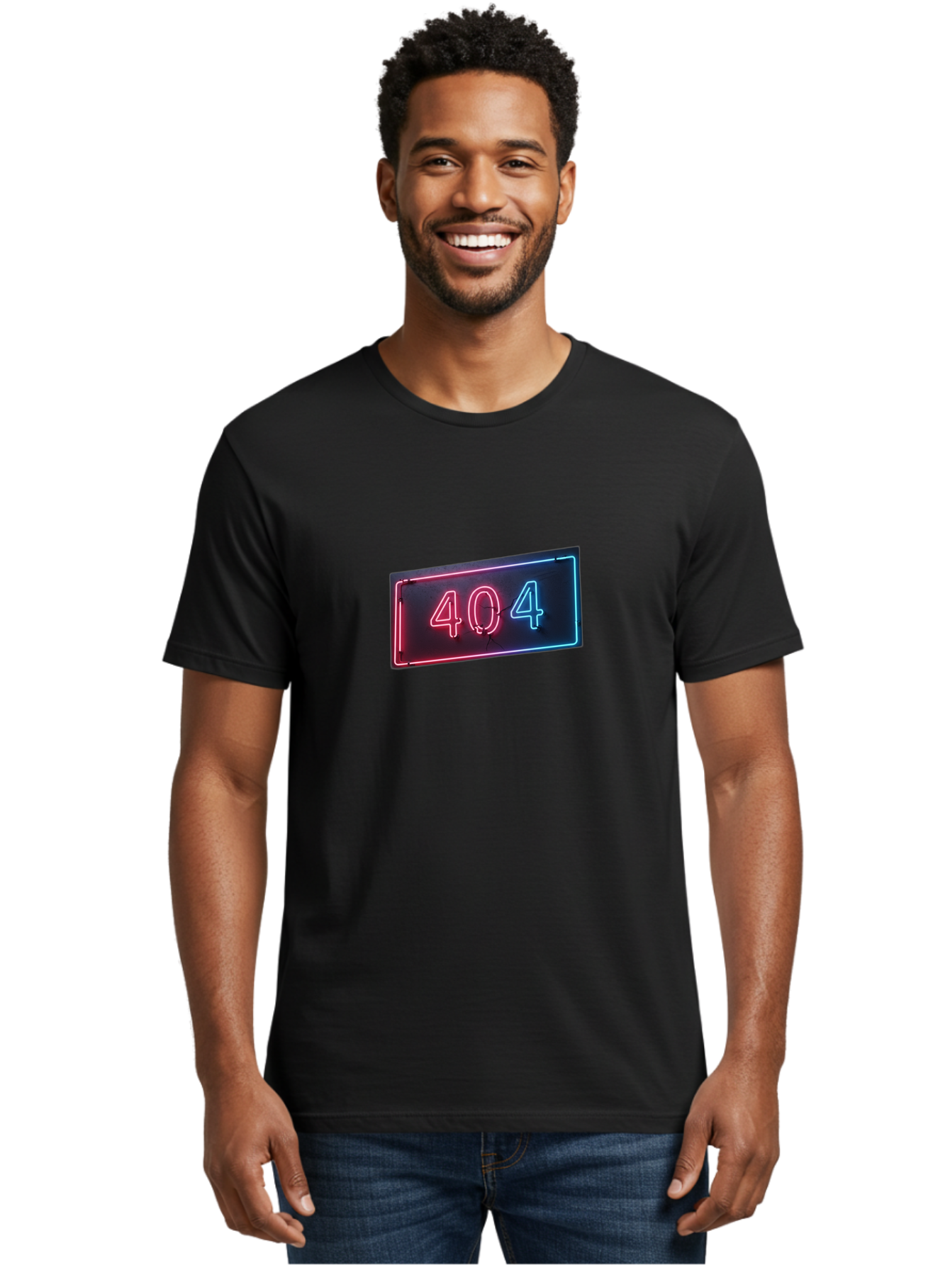 404-4 Men'S Graphic Tee, 100% Cotton, Comfortable Casual Summer Wear, Machine Washable, 404 Error Sign, Neon Sign, Red And Blue Neon, Glowing Numbers, Page Not Found, Error Message, Digital Signage Baa061