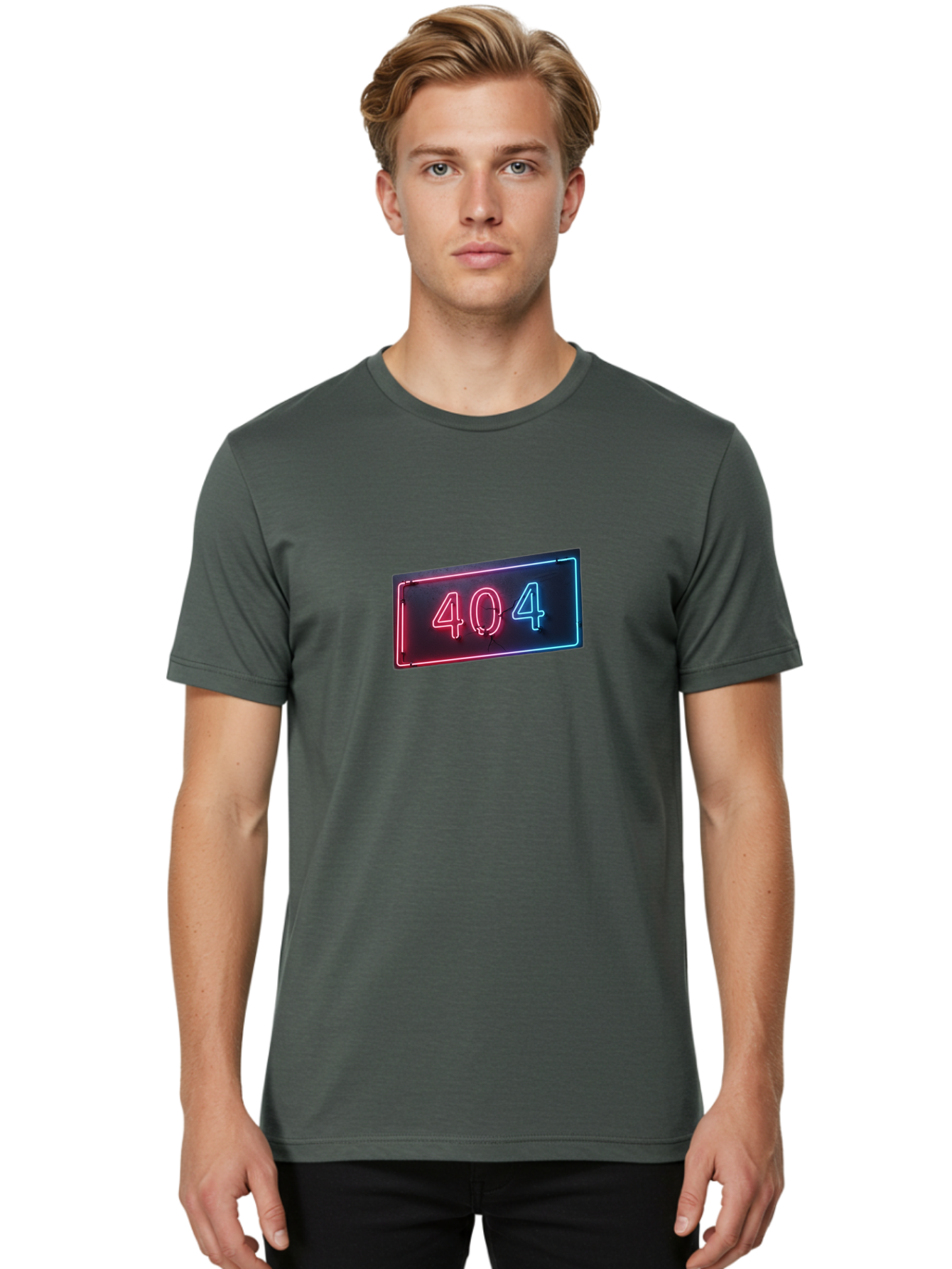404-4 Men'S Graphic Tee, 100% Cotton, Comfortable Casual Summer Wear, Machine Washable, 404 Error Sign, Neon Sign, Red And Blue Neon, Glowing Numbers, Page Not Found, Error Message, Digital Signage Baa061