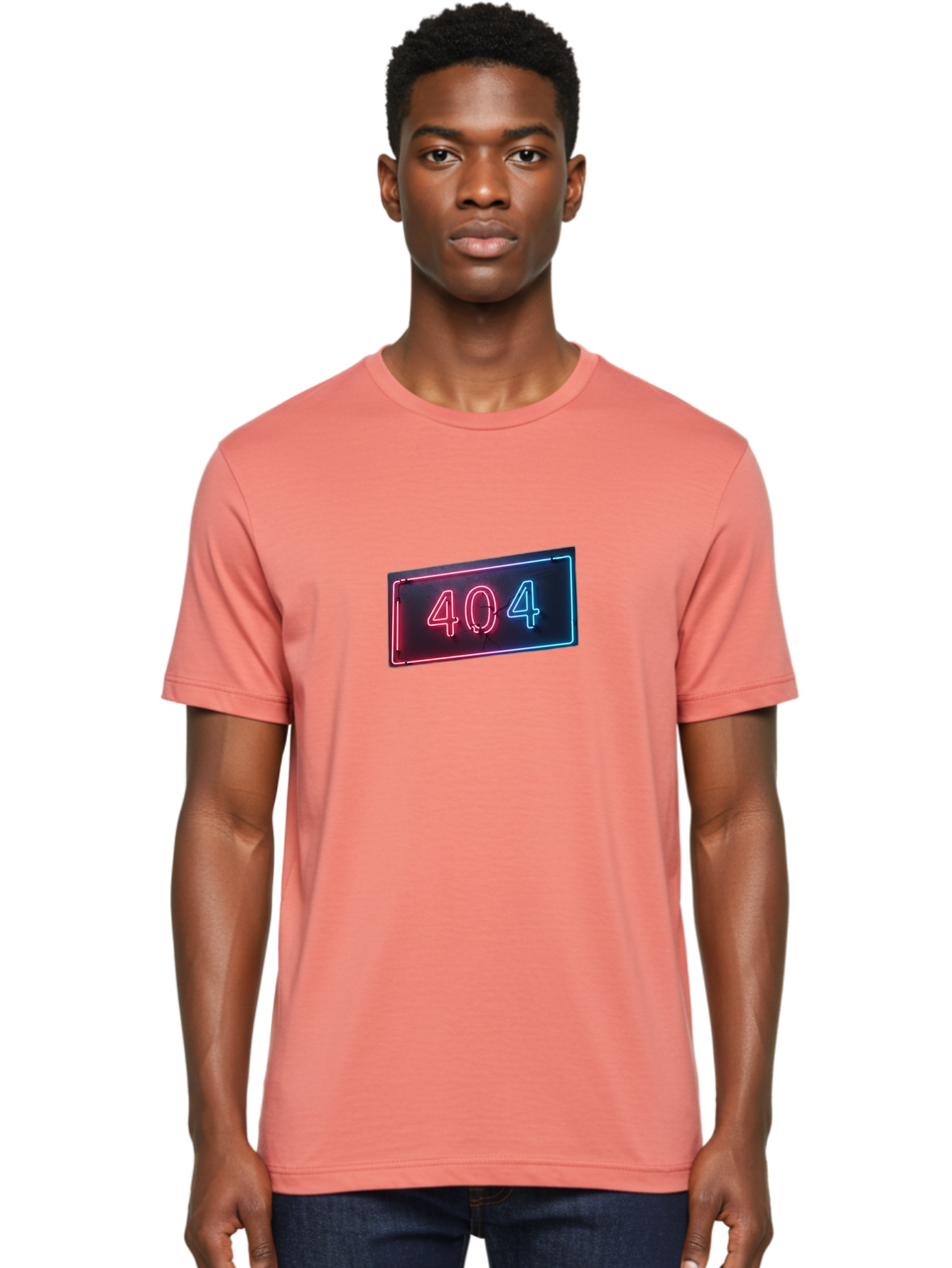404-4 Men'S Graphic Tee, 100% Cotton, Comfortable Casual Summer Wear, Machine Washable, 404 Error Sign, Neon Sign, Red And Blue Neon, Glowing Numbers, Page Not Found, Error Message, Digital Signage Baa061