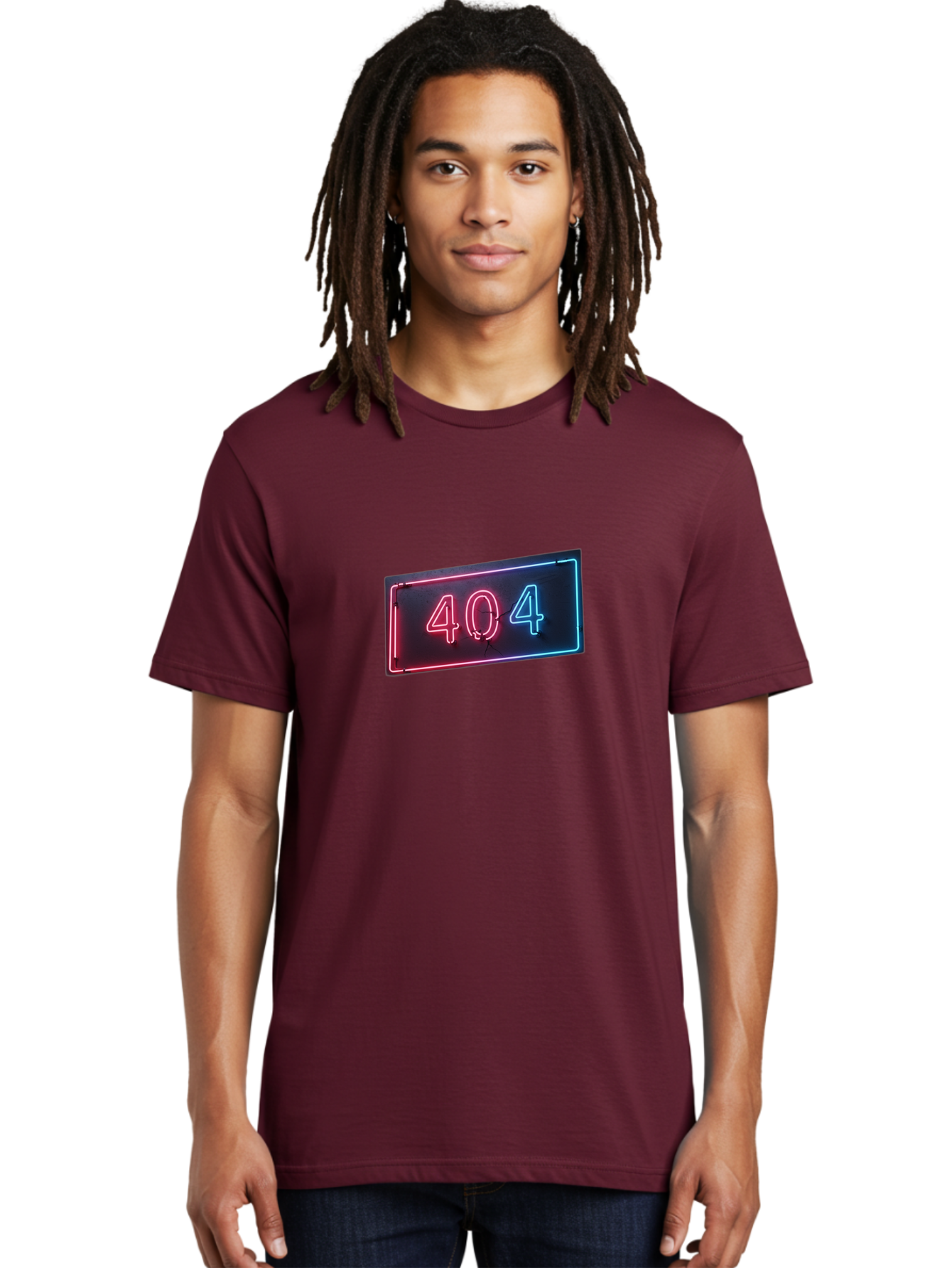 404-4 Men'S Graphic Tee, 100% Cotton, Comfortable Casual Summer Wear, Machine Washable, 404 Error Sign, Neon Sign, Red And Blue Neon, Glowing Numbers, Page Not Found, Error Message, Digital Signage Baa061