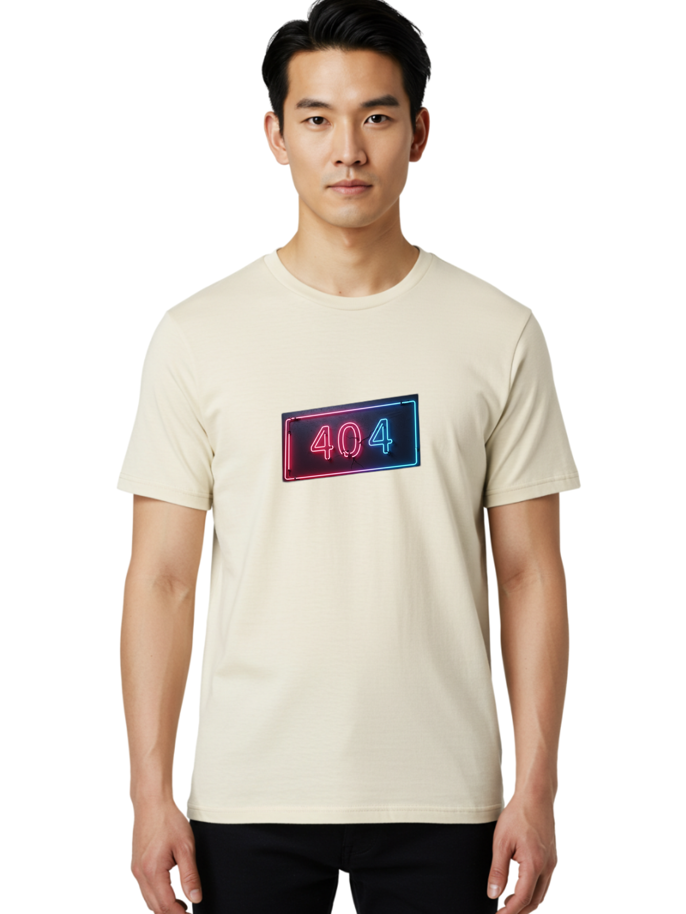 404-4 Men'S Graphic Tee, 100% Cotton, Comfortable Casual Summer Wear, Machine Washable, 404 Error Sign, Neon Sign, Red And Blue Neon, Glowing Numbers, Page Not Found, Error Message, Digital Signage Baa061