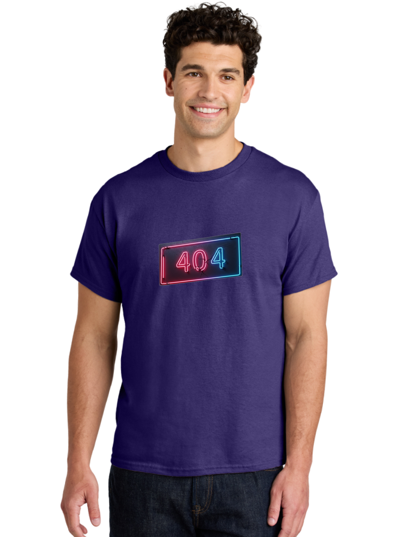 404-4 Men'S Graphic Tee, 100% Cotton, Comfortable Casual Summer Wear, Machine Washable, 404 Error Sign, Neon Sign, Red And Blue Neon, Glowing Numbers, Page Not Found, Error Message, Digital Signage Baa061