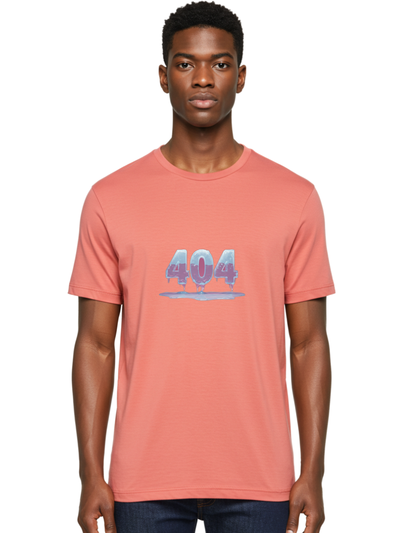 404-5 Men'S Graphic Tee, 100% Cotton, Comfortable Casual Summer Wear, Machine Washable, Melting 404 Error, Distorted Numbers, Liquid Effect, Page Not Found, Website Error, Web Design Glitch, Futuristic Font Baa062