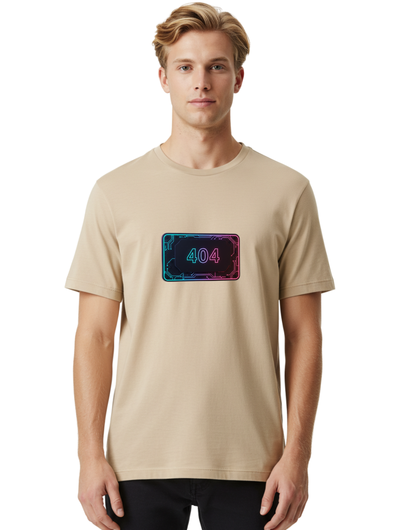 404-8 Men'S Graphic Tee, 100% Cotton, Comfortable Casual Summer Wear, Machine Washable, 404 Error Message, Futuristic Design, Neon Lights, Circuit Board, Error Page, Page Not Found, Tech Glitch, Digital Error Baa065