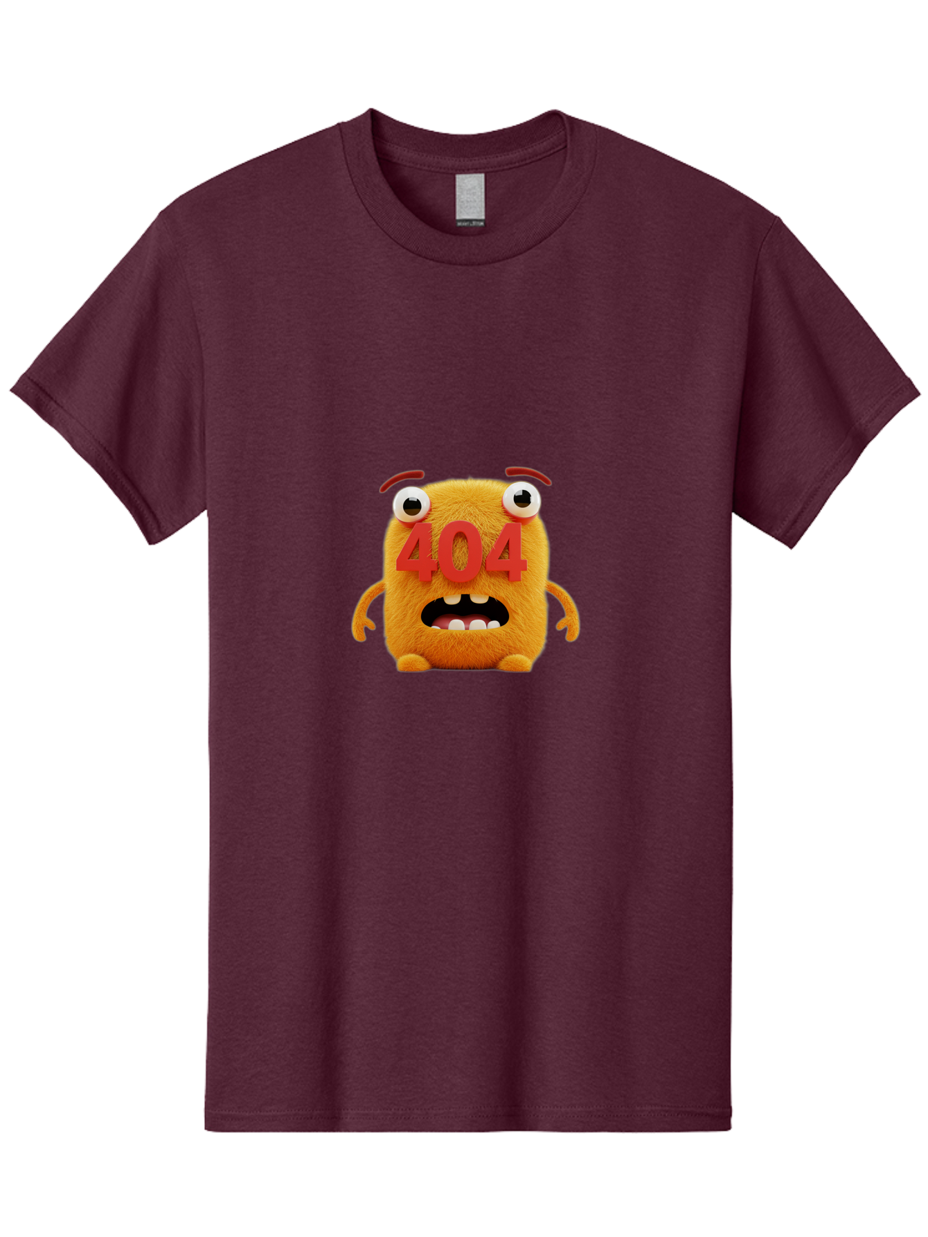 404-Character-1 Men'S Graphic Tee, 100% Cotton, Comfortable Casual Summer Wear, Machine Washable, Error Message, 404 Page Not Found, Cartoon Character, Angry Face, Red Numbers, Fuzzy Texture, Eyeballs Popped Out, Shocked Expression, Baa067