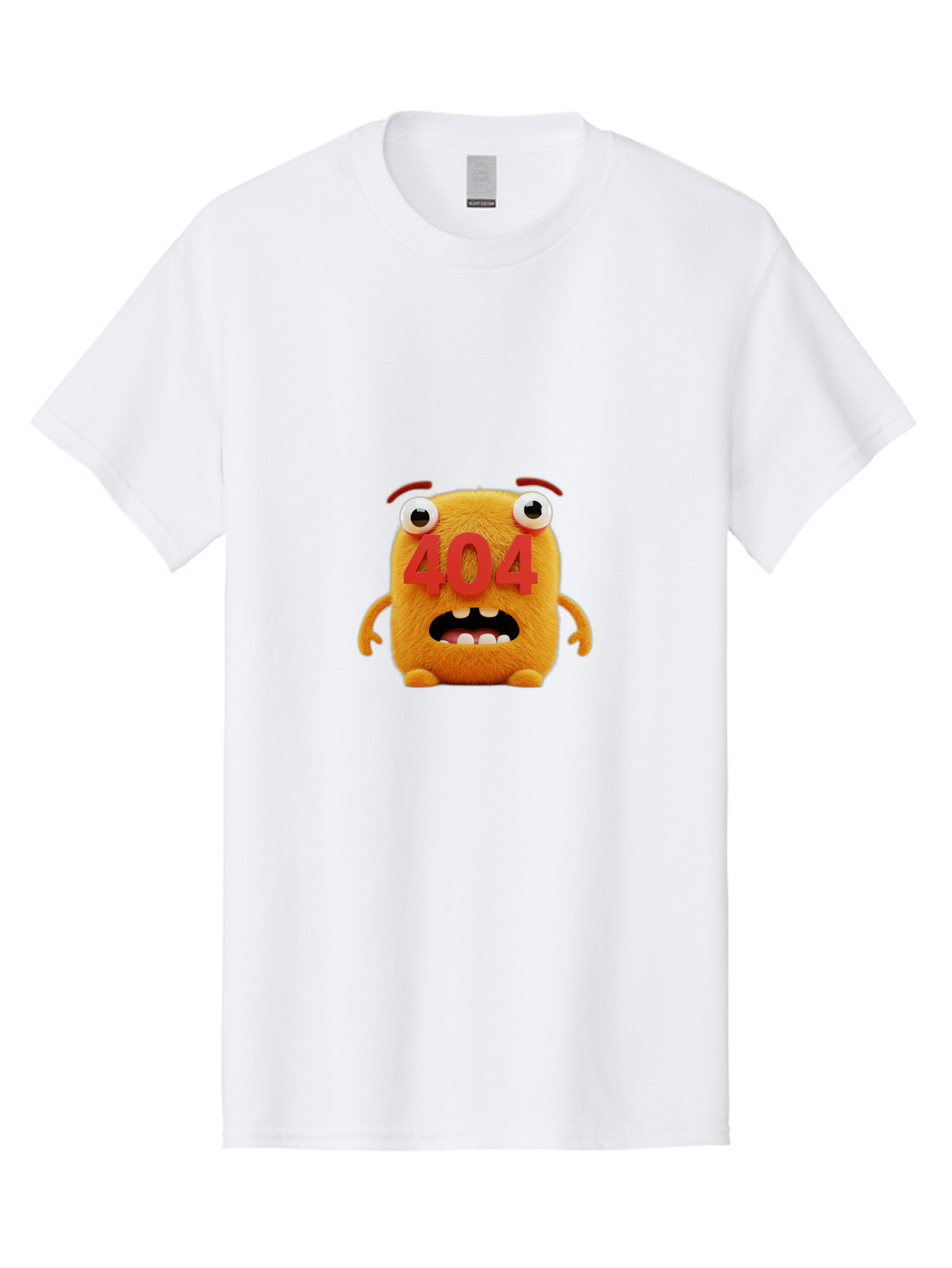 404-Character-1 Men'S Graphic Tee, 100% Cotton, Comfortable Casual Summer Wear, Machine Washable, Error Message, 404 Page Not Found, Cartoon Character, Angry Face, Red Numbers, Fuzzy Texture, Eyeballs Popped Out, Shocked Expression, Baa067
