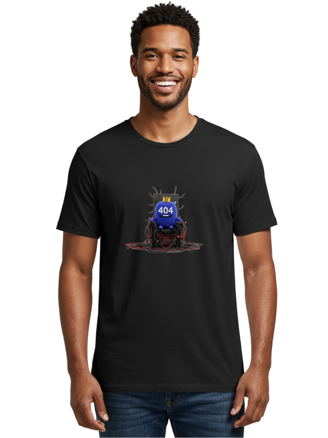 404-Character Men'S Graphic Tee, 100% Cotton, Comfortable Casual Summer Wear, Machine Washable, Error 404, Page Not Found, Broken Links, Digital Chaos, Tangled Wires, Frustrated User, Tech Issue, Online Error Baa068