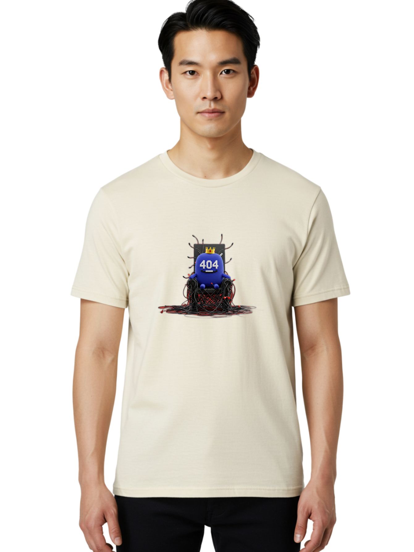 404-Character Men'S Graphic Tee, 100% Cotton, Comfortable Casual Summer Wear, Machine Washable, Error 404, Page Not Found, Broken Links, Digital Chaos, Tangled Wires, Frustrated User, Tech Issue, Online Error Baa068